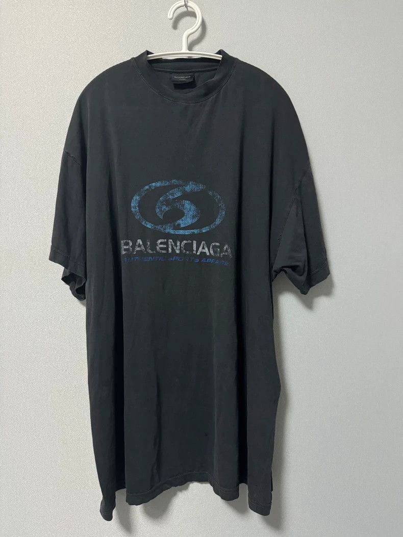 Balenciaga Balenciaga Old blue logo monogram printed round neck short Size US S / EU 44-46 / 1 - 1 Thumbnail