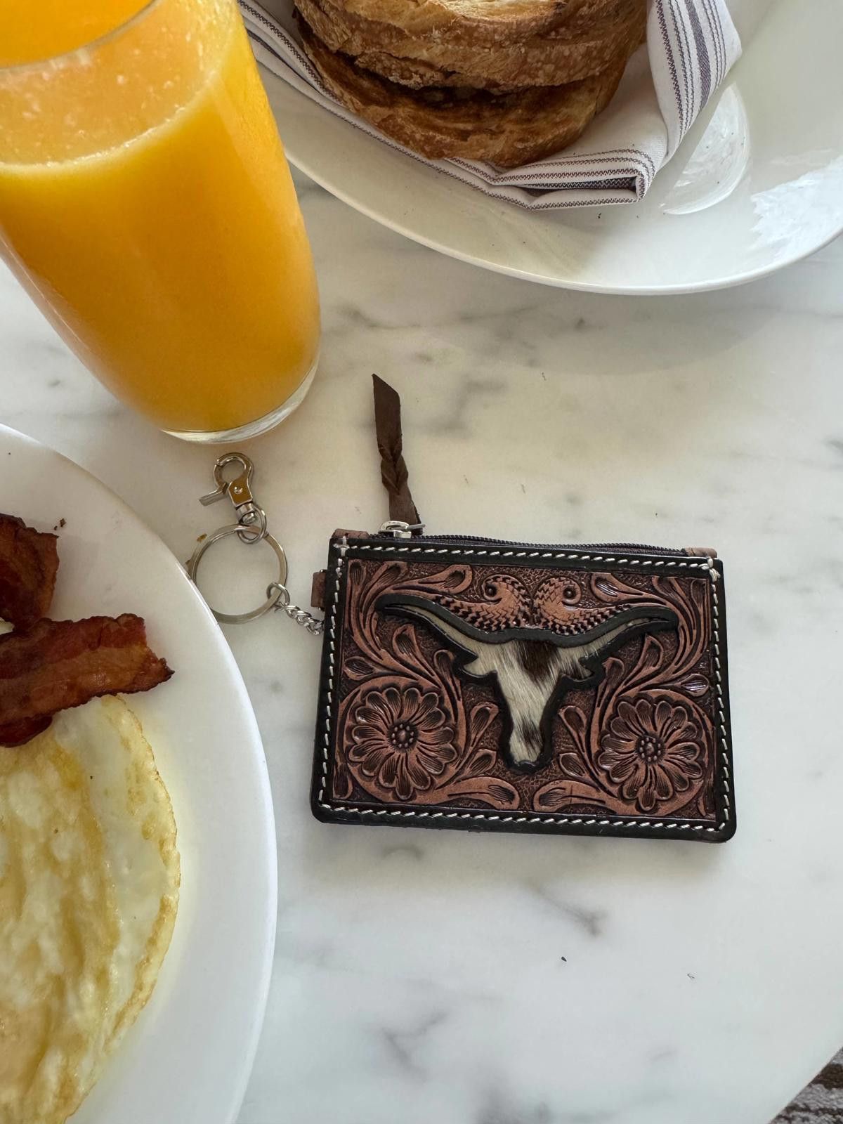 Other Longhorn Freebird Western Cowhide Leather Keychain Wallet Size ONE SIZE - 7 Thumbnail