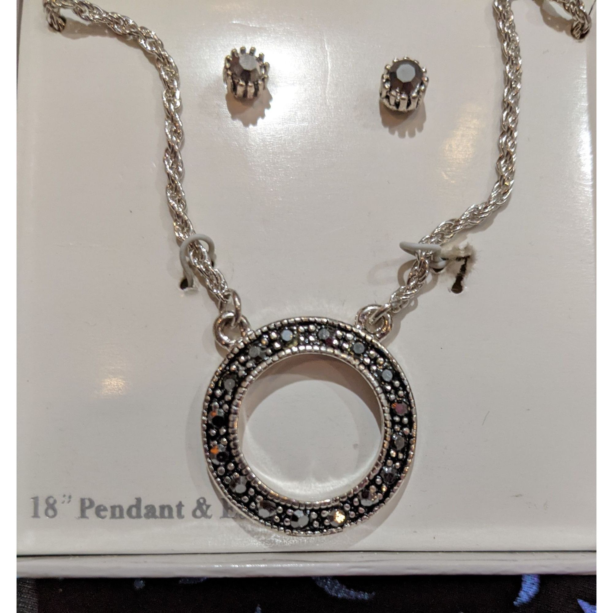 Other Black And Silver Tone Open Circle Pendant With Matching Stud Size ONE SIZE - 3 Thumbnail