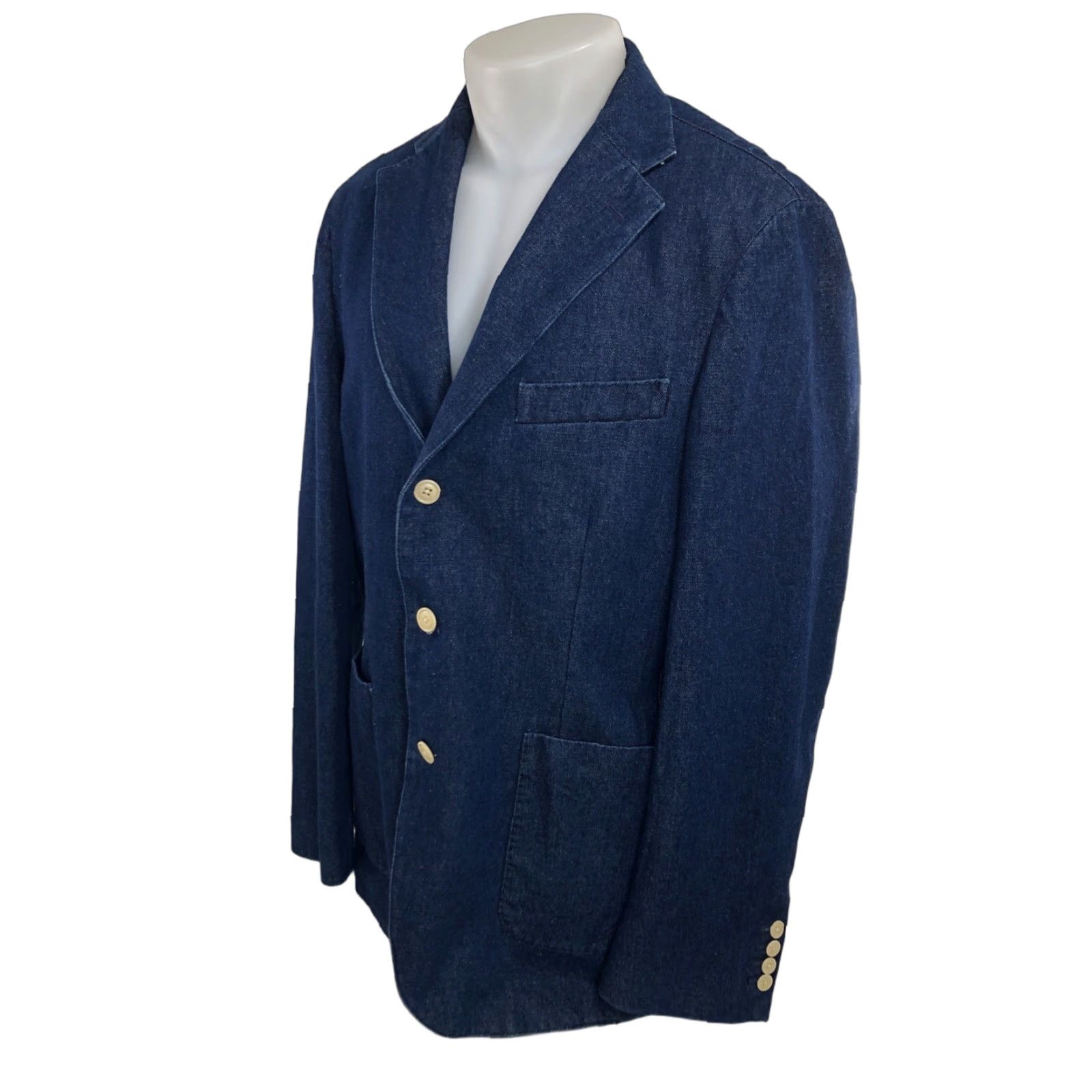 Vintage J PETERMAN Blazer - Vintage HEAVY DENIM - 3 Button Mens 42 Blue Cotton Denim Jacket C8 EXCELLENT Size US XS / EU 42 / 0 - 1 Thumbnail