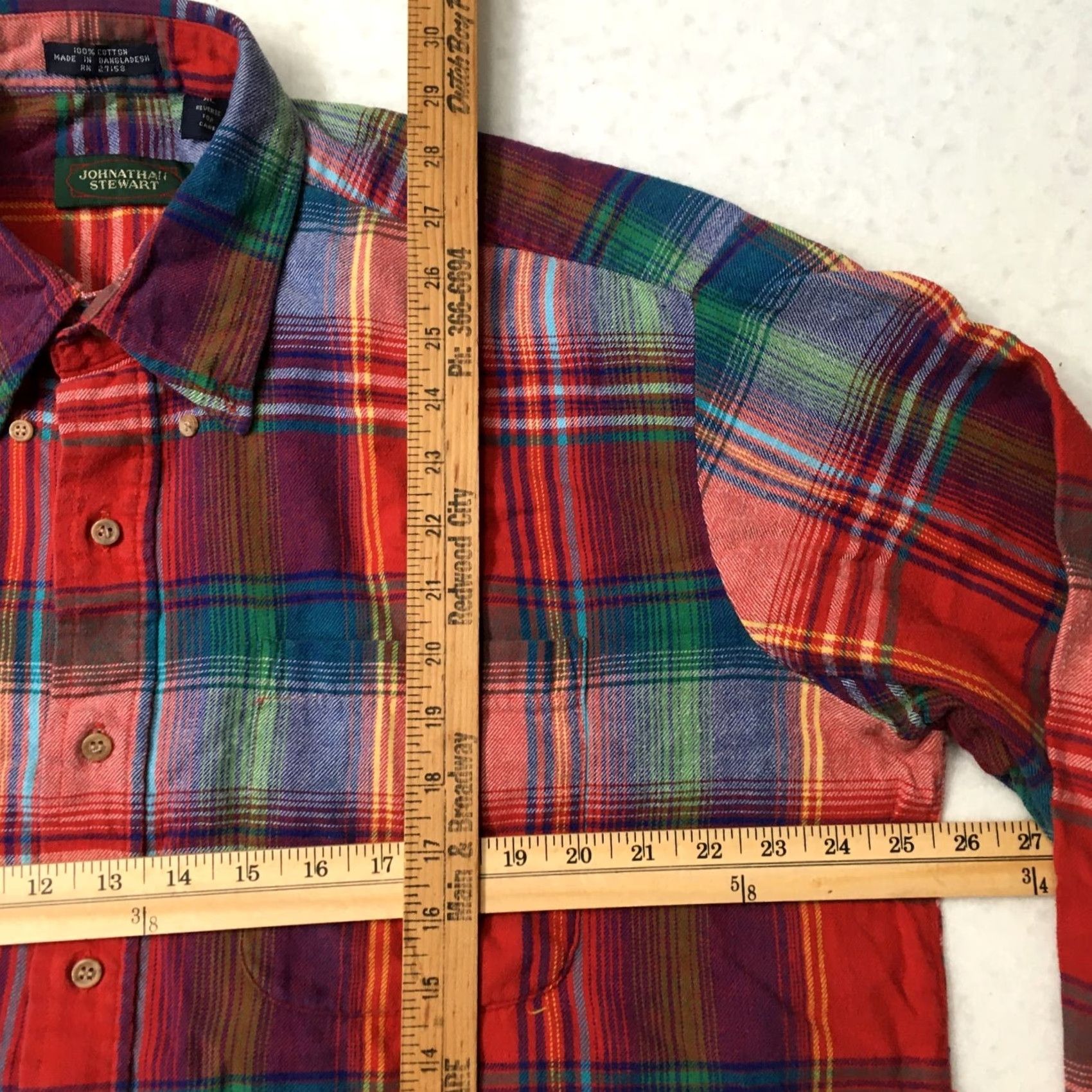 Vintage VINTAGE jonathan stewart Dress plaid Board Shirt Loop Collar Flap XL lt red cotton Men Button-Up Plaid Pattern Long Sleeve 60s Vintage Theme Mens Size 46R - 4 Thumbnail