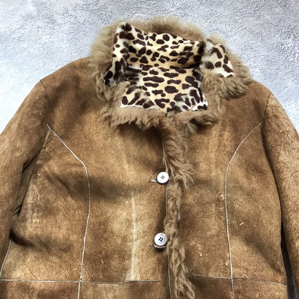 Genuine Leather Vintage Y2K Leopard Fur Collar Suede Jacket Gorpcore Faded L Size L / US 10 / IT 46 - 2 Thumbnail