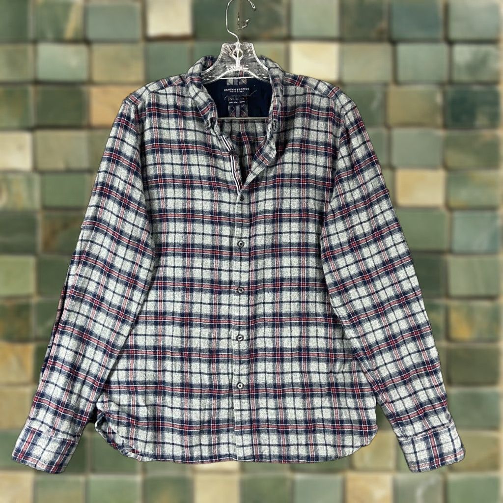 Denime DENIM & FLOWER Ricky Singh Gray Plaid Flannel Shirt Men’s L Long Sleeve Size US L / EU 52-54 / 3 - 1 Thumbnail