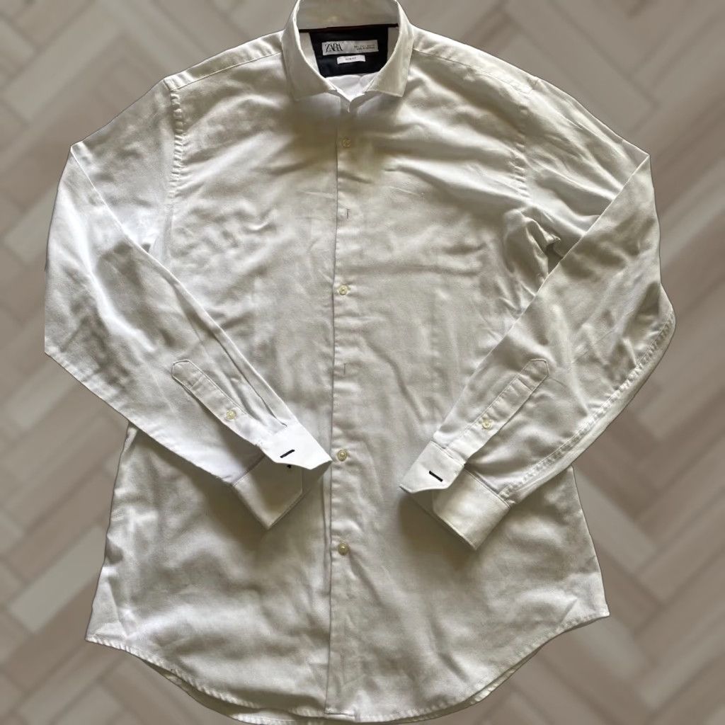 Zara Zara Dress Shirt Slim Fit M White Button-Up Unisex Adults 100% Cotton Slm Slimming Shirt Size M / US 6-8 / IT 42-44 - 1 Thumbnail