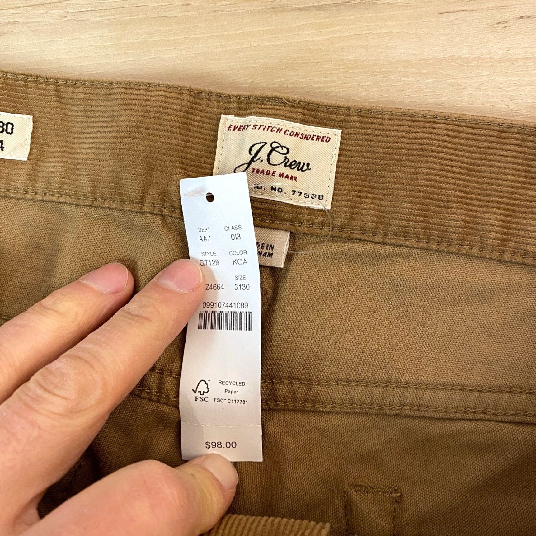 J.Crew J.Crew Pants Slim Corduroy 31x30 Brown 484 Mens New Size US 31 - 3 Thumbnail