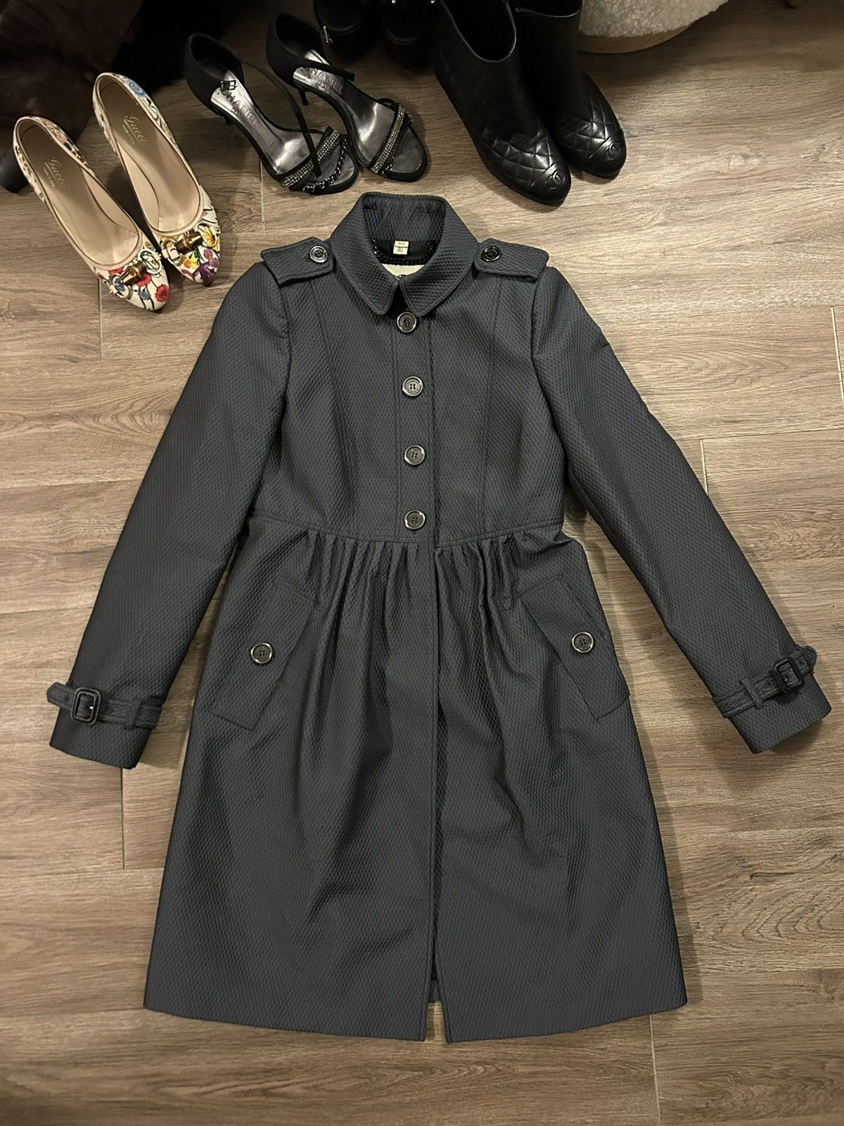 Burberry Burberry London Adrienne Diamond-Weave Pleated Coat Size XS / US 0-2 / IT 36-38 - 2 Thumbnail