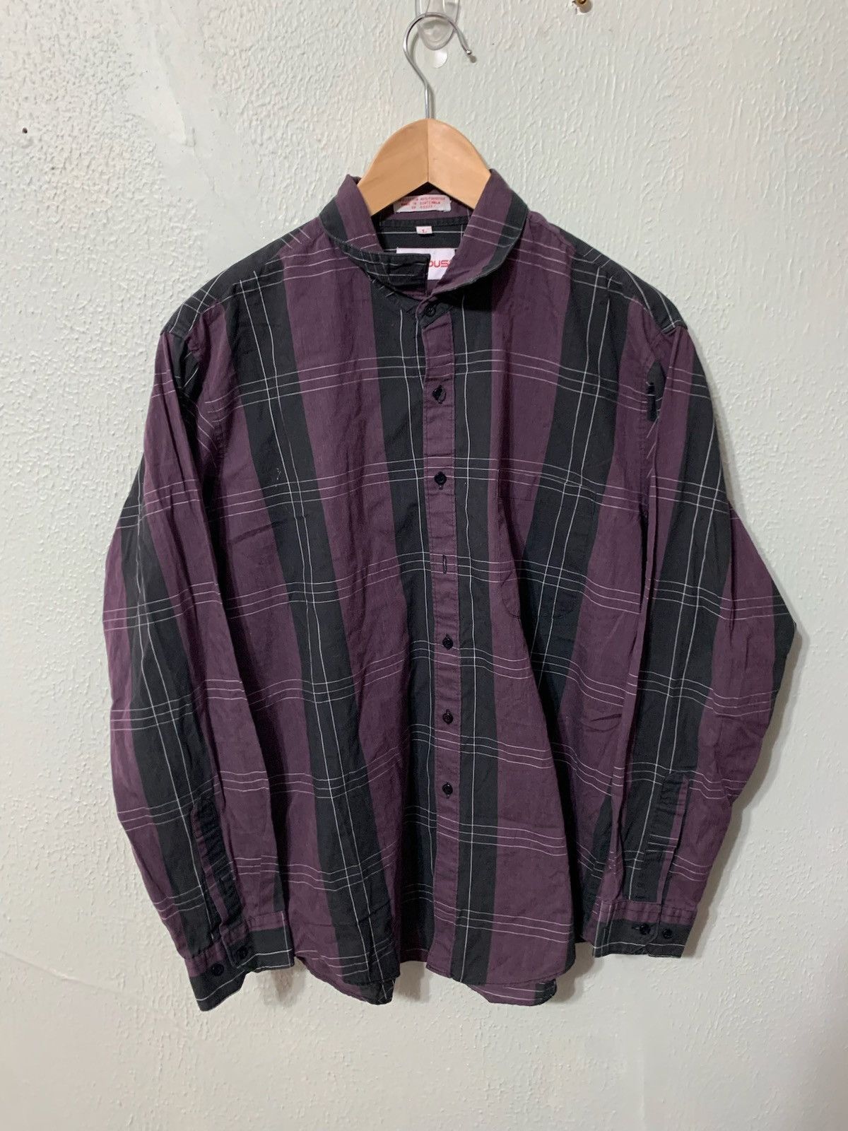 Vintage Vintage 1980s Eggplant Check Shirt Size US L / EU 52-54 / 3 - 1 Thumbnail