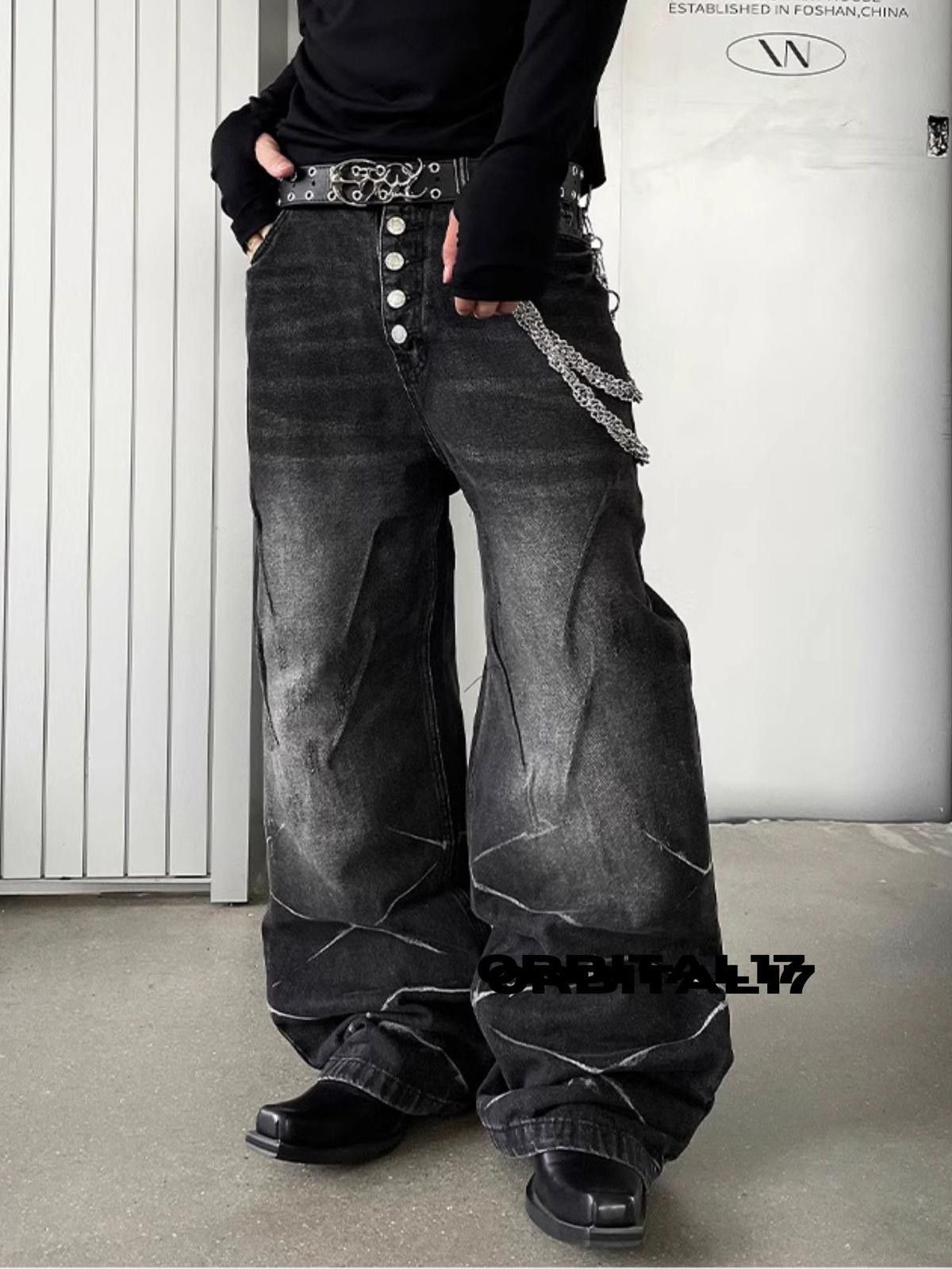 Vintage Black Baggy Flare Denim Jeans Size US 32 / EU 48 - 3 Thumbnail