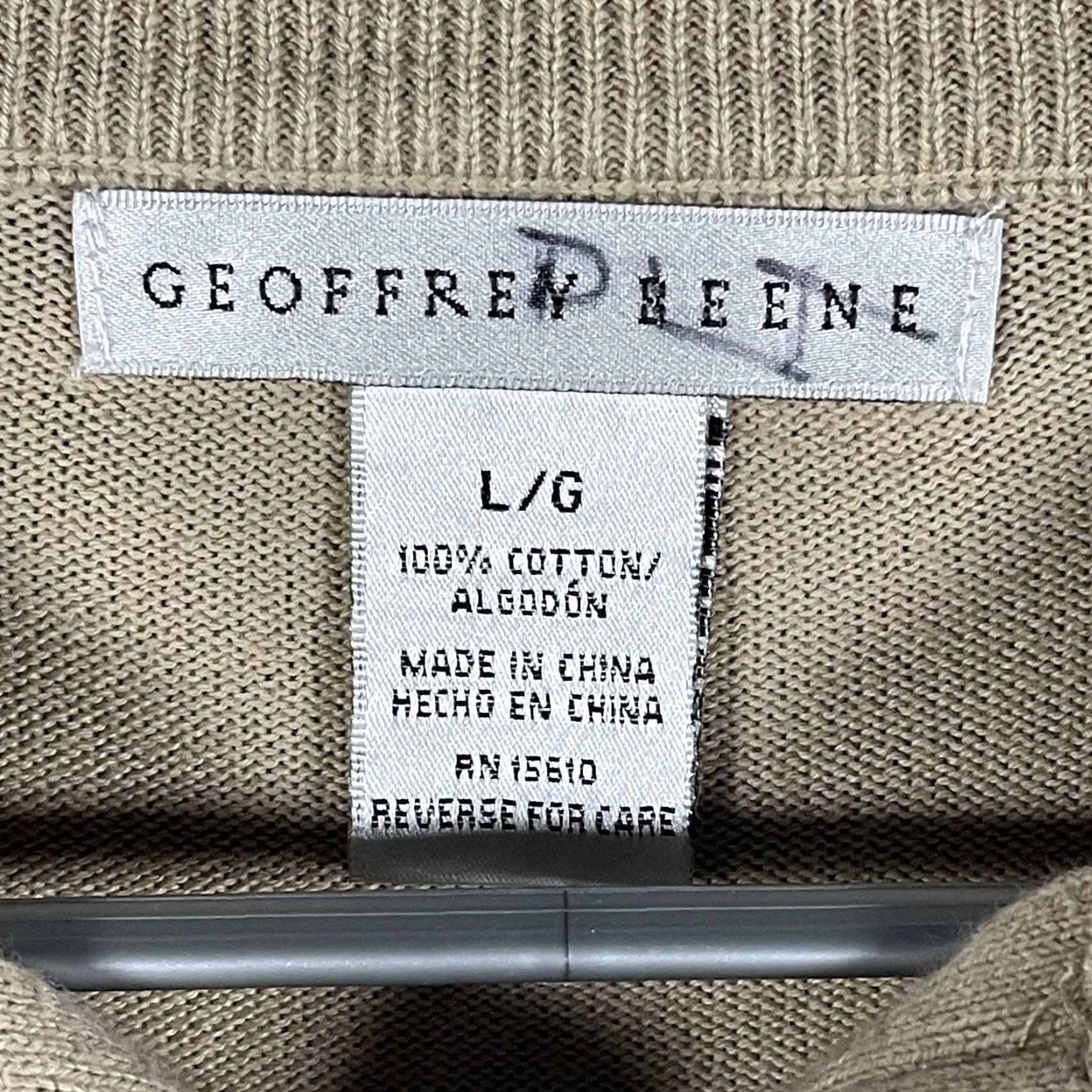 Geoffrey Beene Geoffrey Beene Sweater Mens Large Beige Cotton Cable-Knit Quarter Zip Pullover Size US L / EU 52-54 / 3 - 4 Thumbnail