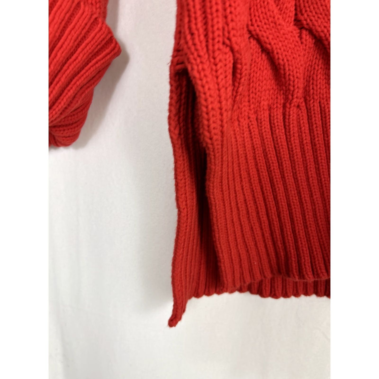 J.Crew VINTAGE? No — Actually J.Crew M-L Cotton Cable Knit Side Slit Crew Sweater Red-Orange Oversized BM401 Size L / US 10 / IT 46 - 6 Thumbnail