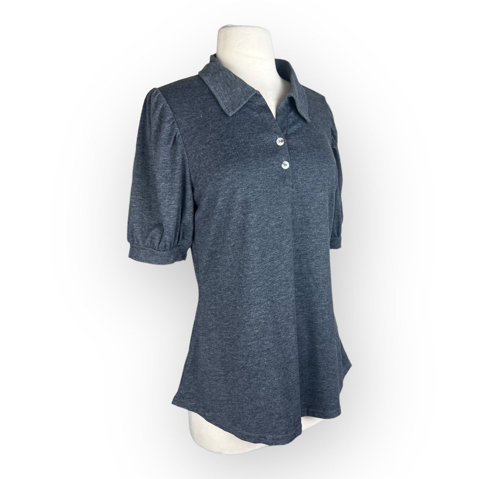 Kohl's Women's Lapel Collar Button Puff Short Sleeve Top Casual Size M / US 6-8 / IT 42-44 - 6 Thumbnail