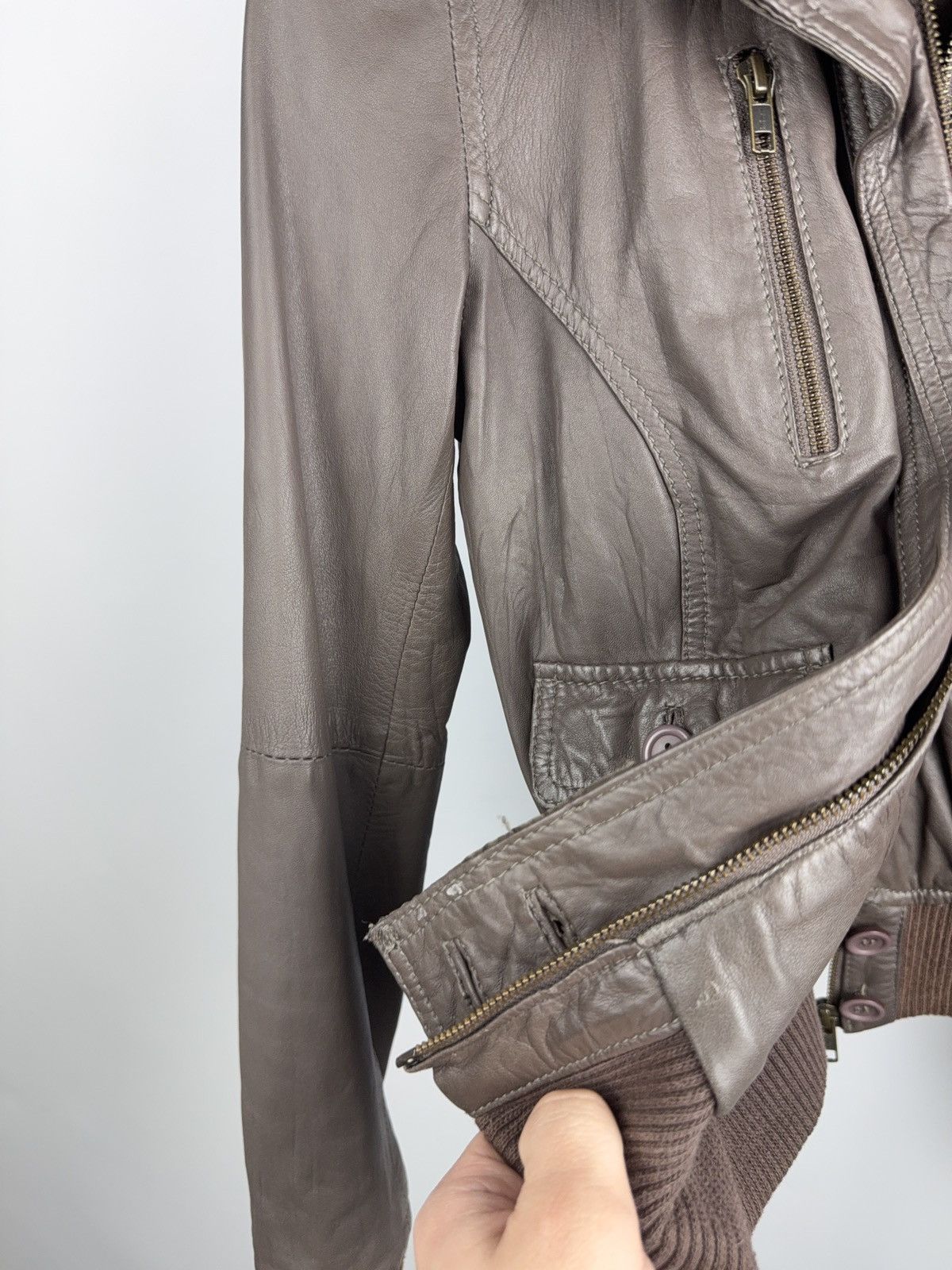 Genuine Leather Saint Tropez Cropped Rock Punk Leather Bomber Jacket XS Y2K Size XS / US 0-2 / IT 36-38 - 15 Thumbnail