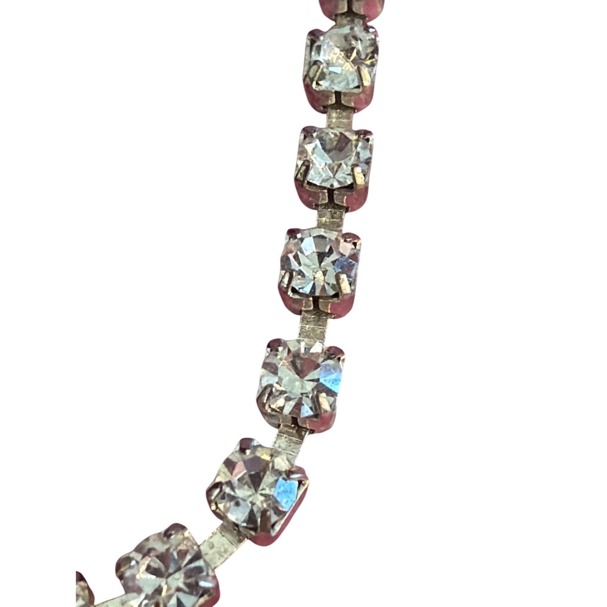 Other Vtg Silver Tone Tennis Bracelet Clear Rhinestones Prong Set Size ONE SIZE - 3 Thumbnail