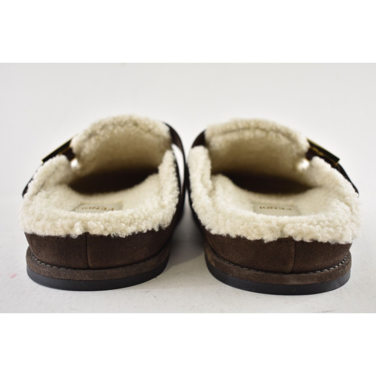 Fendi Fendi Feel Mules Brown Suede Shearling FF Gold Logo Slip On Size US 11 / IT 41 - 14 Thumbnail