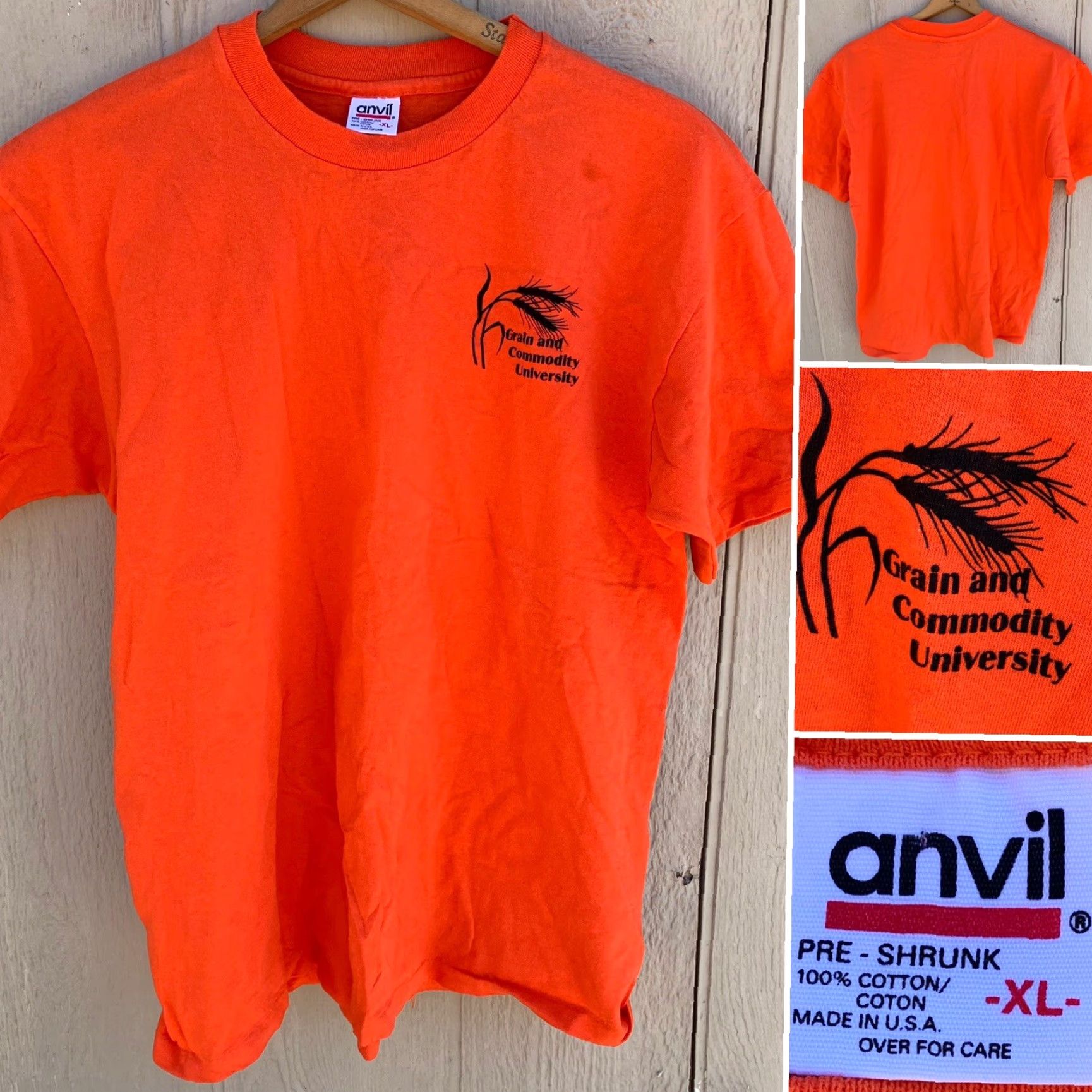 Anvil VINTAGE Grain and Commodity University T-Shirt Short Sleeve Crew Neck XL Orange Anvil Cotton Jersey Graphic Print Mens Size US XL / EU 56 / 4 - 2 Thumbnail