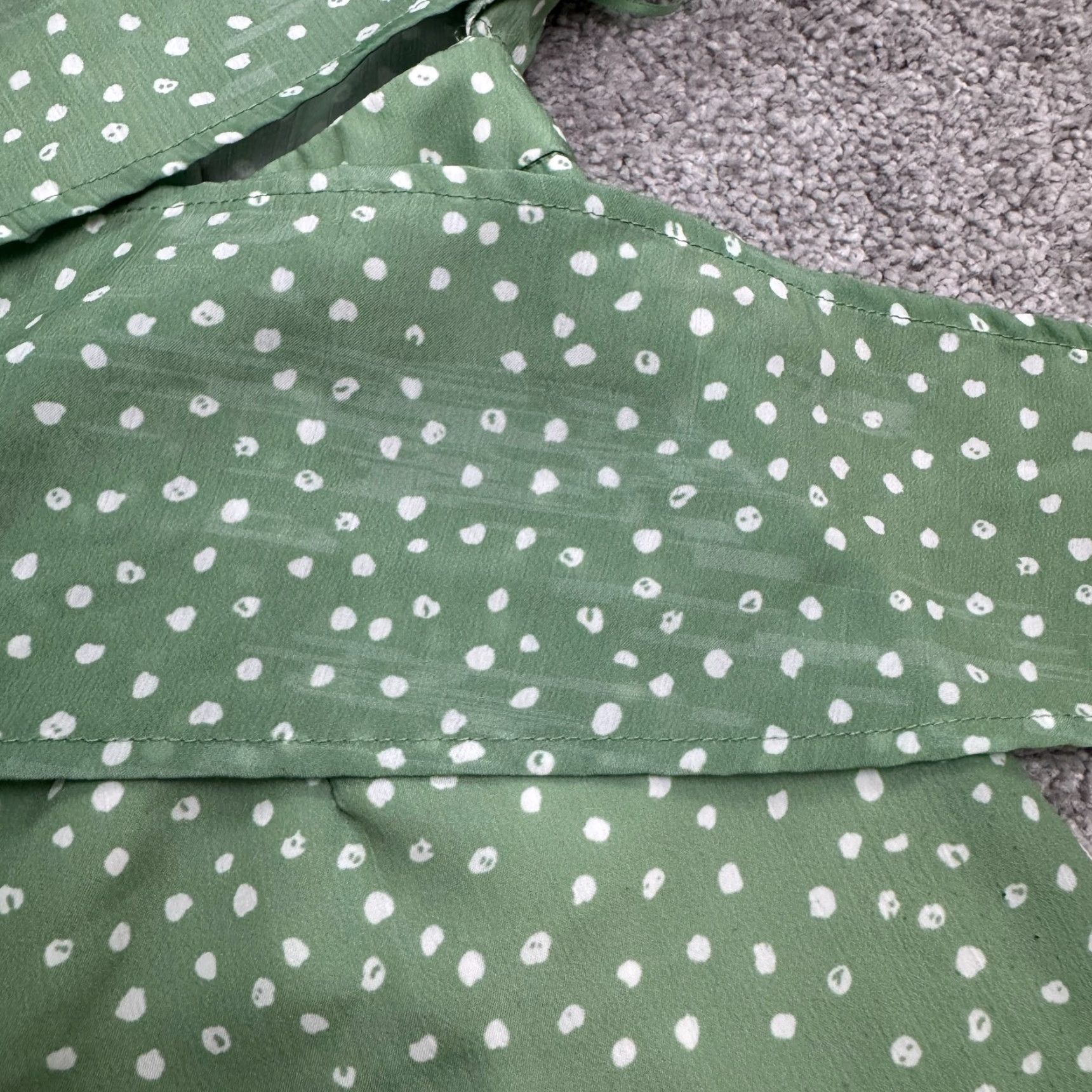 PrettyLittleThing PrettyLittleThing Romper Womens 6 Green White Polka Dot Ruffle Wrapped Back Tie Size 28" / US 6 / IT 42 - 3 Thumbnail
