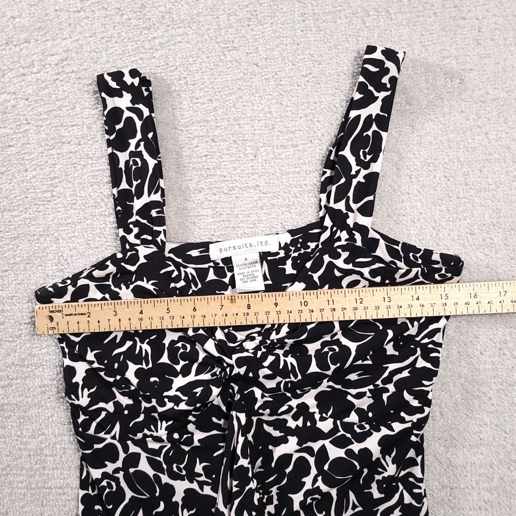 Vintage Pursuits, Ltd. Shirt Women's Small Black White Sleeveless Tank Floral Stretch Size S / US 4 / IT 40 - 5 Thumbnail