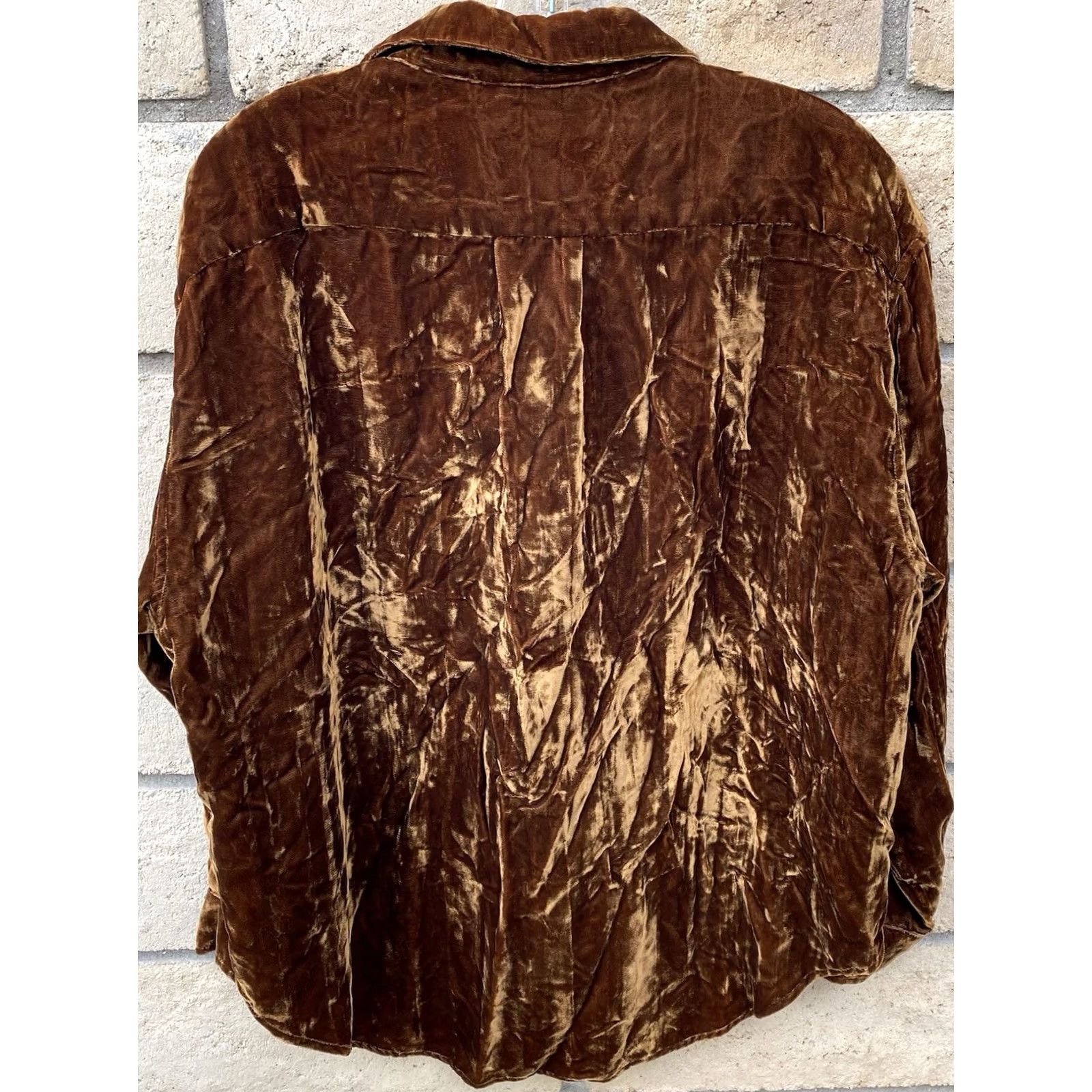 Vintage VINTAGE Times Seven Todd Oldham Button-Up Shirt Petite Brown Velvet Rayon 90s 00s Womens Size S / US 4 / IT 40 - 5 Thumbnail