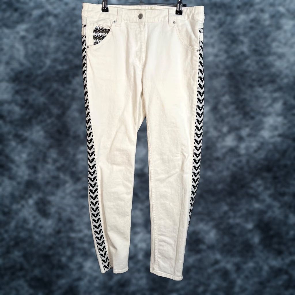 Isabel Marant Isabel Marant x H&M Womens Jeans 8 White with Black Chevron Side Stripes Skinny High Rise Denim Cotton 30 Inseam 31 Waist Women 8 Size 30" / US 8 / IT 44 - 1 Thumbnail