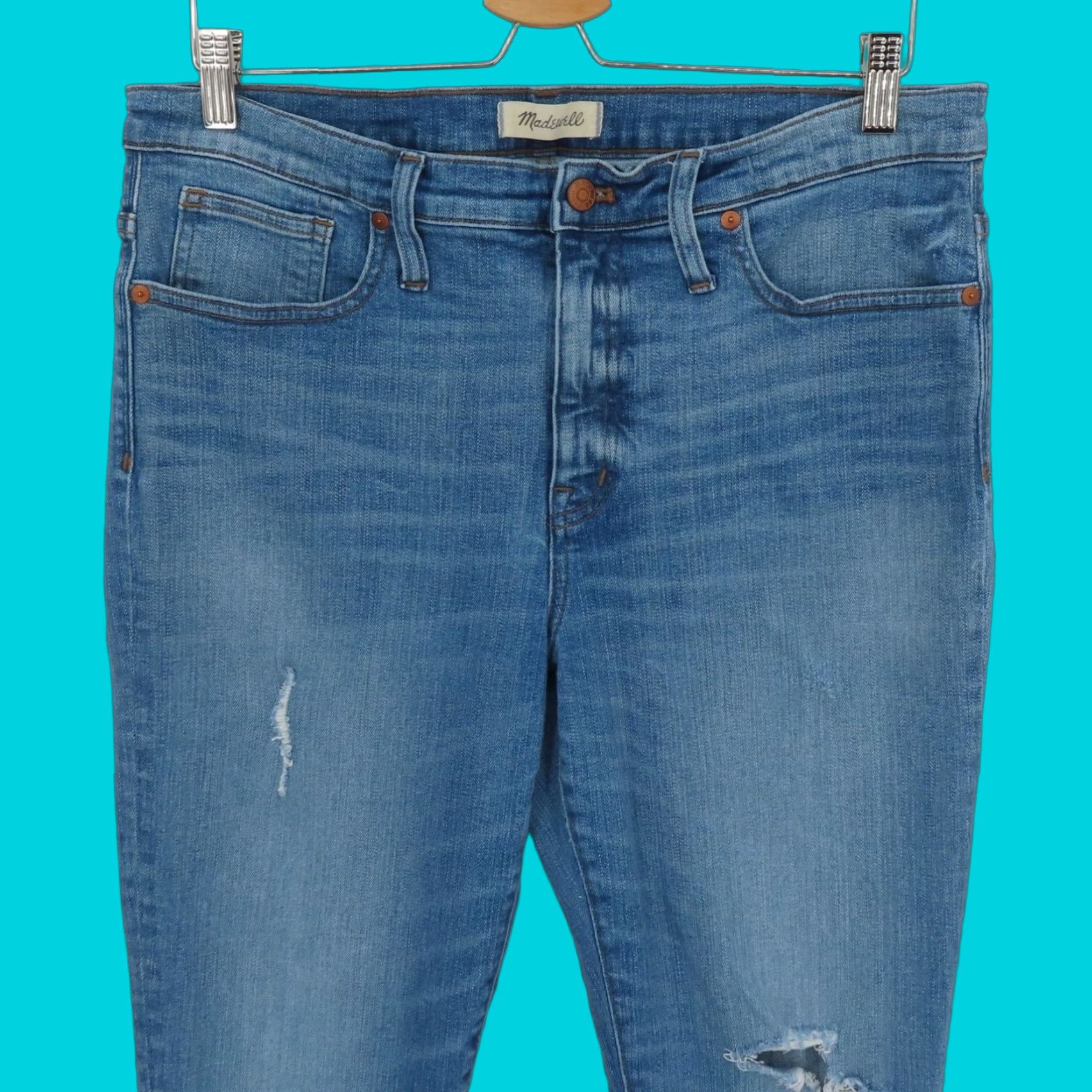Madewell Madewell Women 32 9in High Rise Skinny Jeans Whiskered Distressed Denim Pockets Size 24" / US 00 / IT 34 - 1 Thumbnail