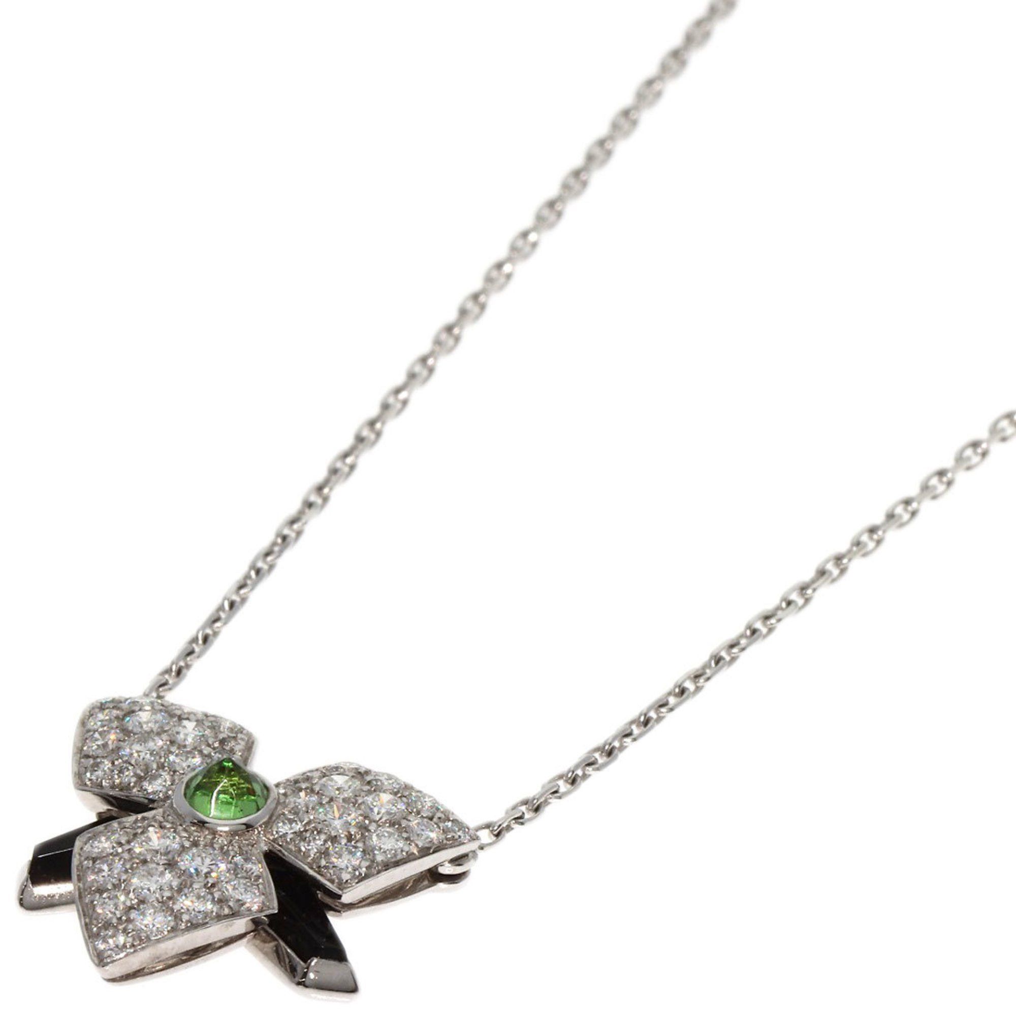 image of Cartier Caress D'orchidee Pal Tsavorite Onyx Diamond Necklace K18 White Gold Women's Cartier