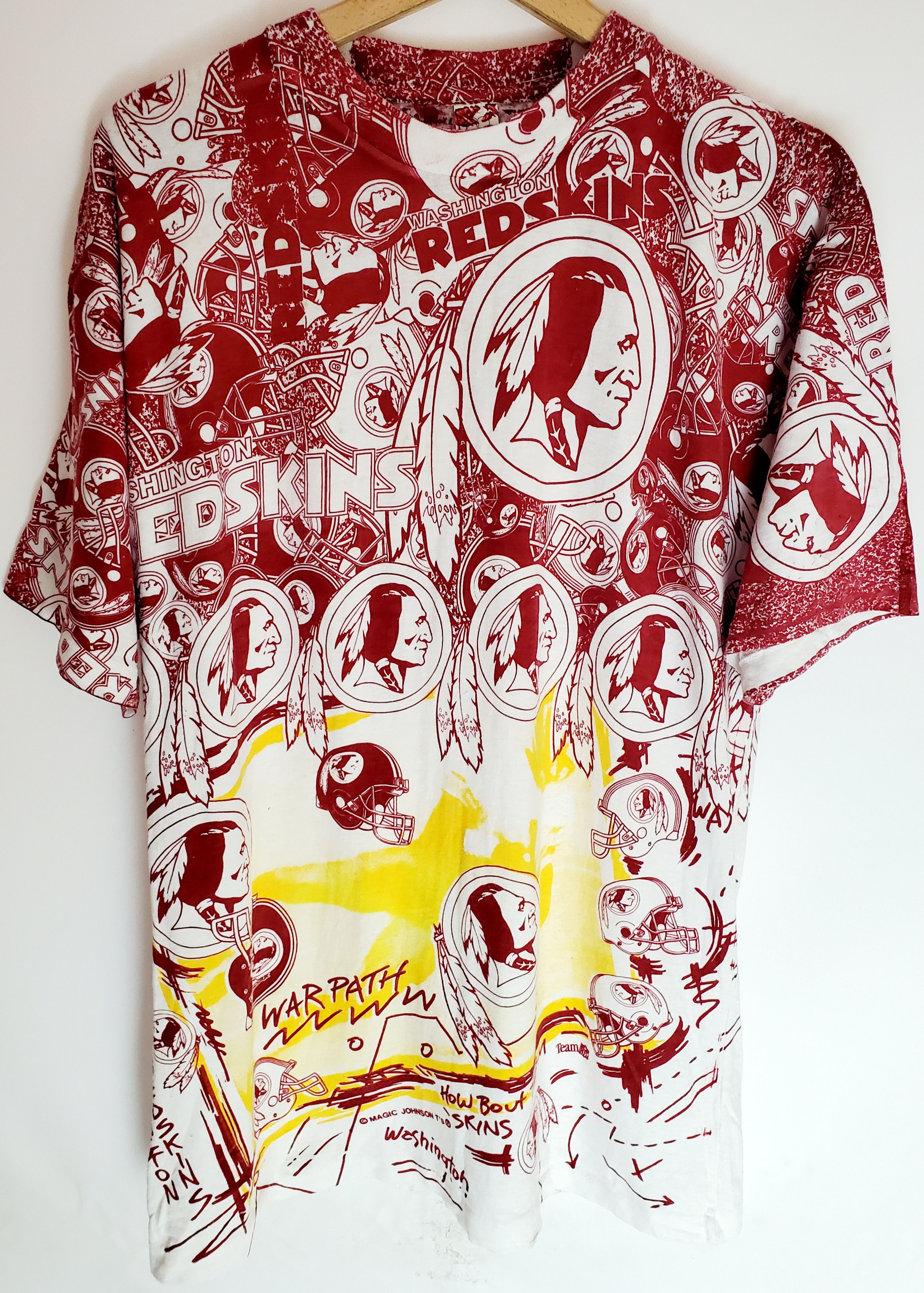 WASHINGTON REDSKINS 90s NFL MAGIC JOHNSON T's OVER PRINT Xl
