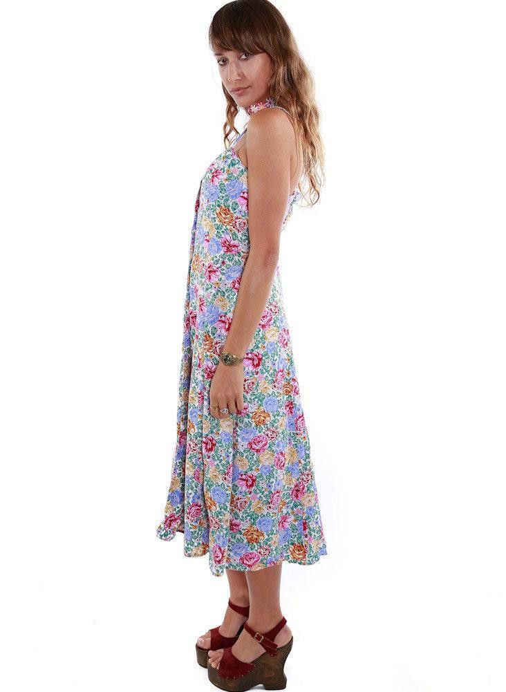 Designer 90s Vintage Floral Sun Dress with sweetheart neckline Size S / US 4 / IT 40 - 4 Thumbnail