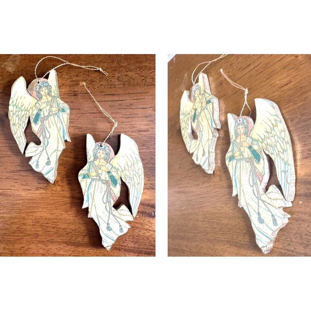 Handmade × Vintage VTG Decopage Angel Ornaments Set of 2 Wood Handmade Christma Size ONE SIZE - 10 Thumbnail
