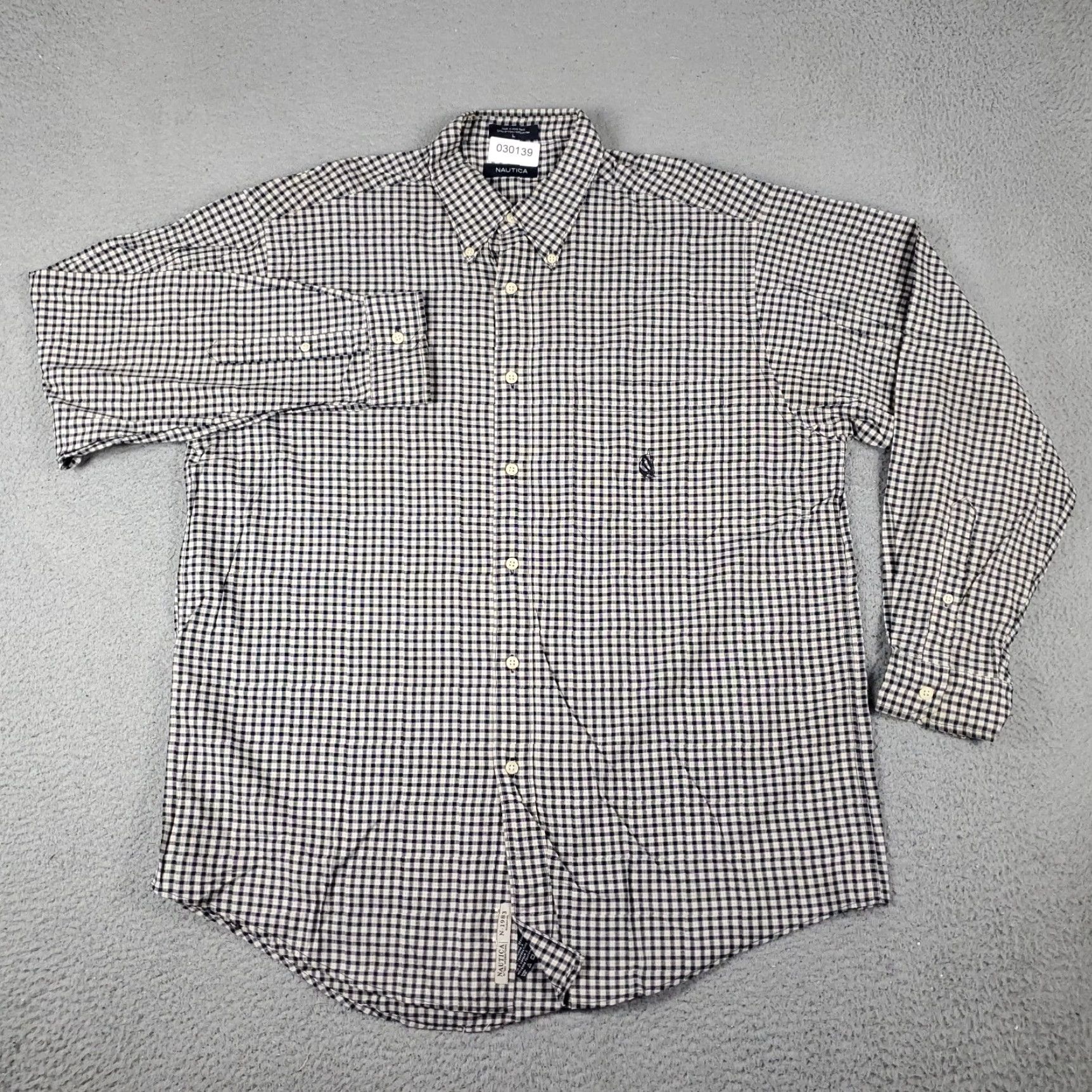 Nautica VINTAGE Nautica Shirt Mens Size L Beige Blue Check Casual Button Up Long Sleeve Size US L / EU 52-54 / 3 - 3 Thumbnail