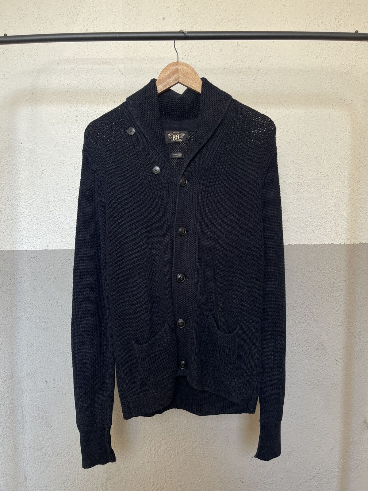 RRL Ralph Lauren RRL Ralph Lauren Black Shawl Collar Ribbed Knit Cardigan Size US S / EU 44-46 / 1 - 1 Thumbnail