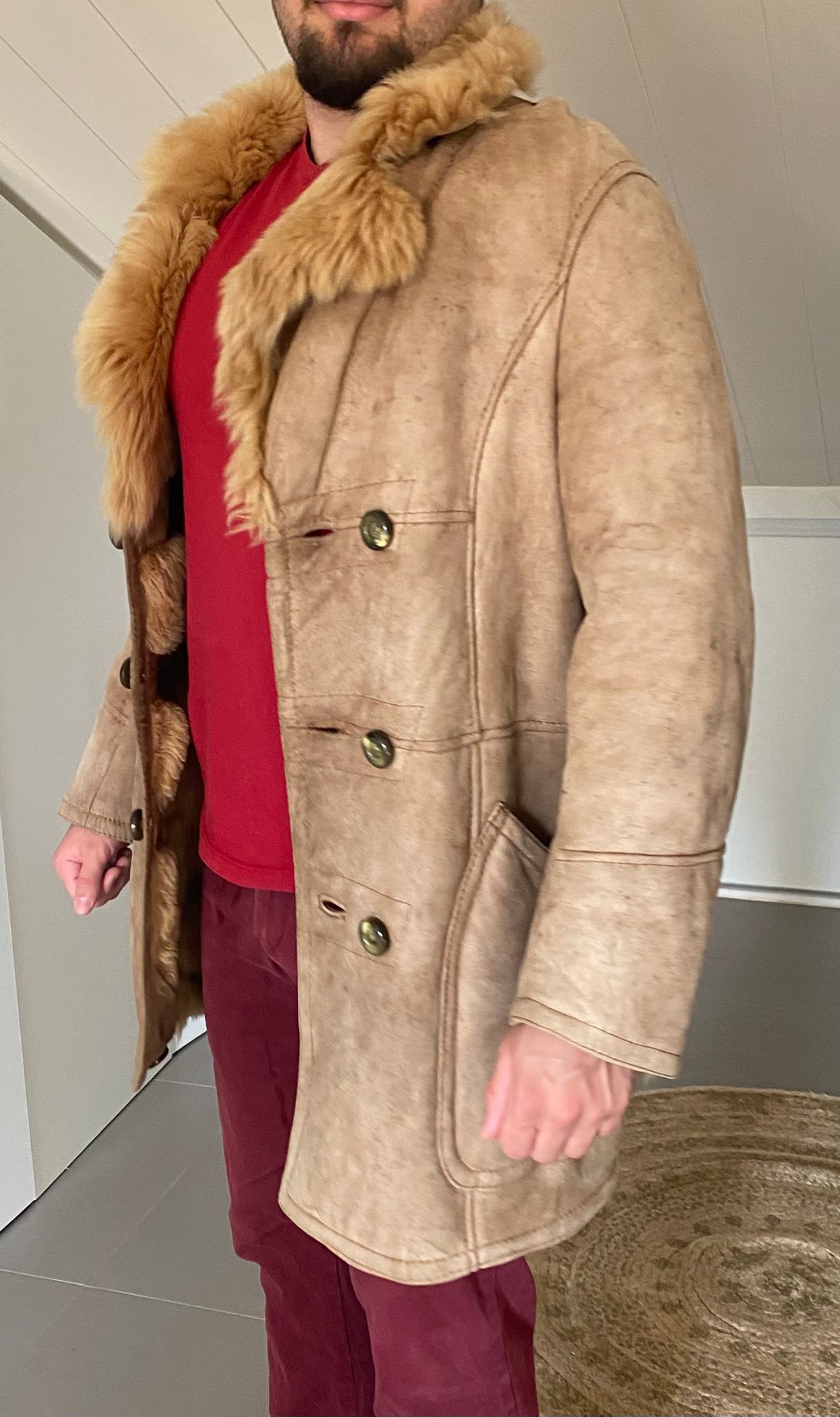 Other Original Shearling Sheepskin Fur Vintage Coat for Men M/L Size US M / EU 48-50 / 2 - 6 Thumbnail