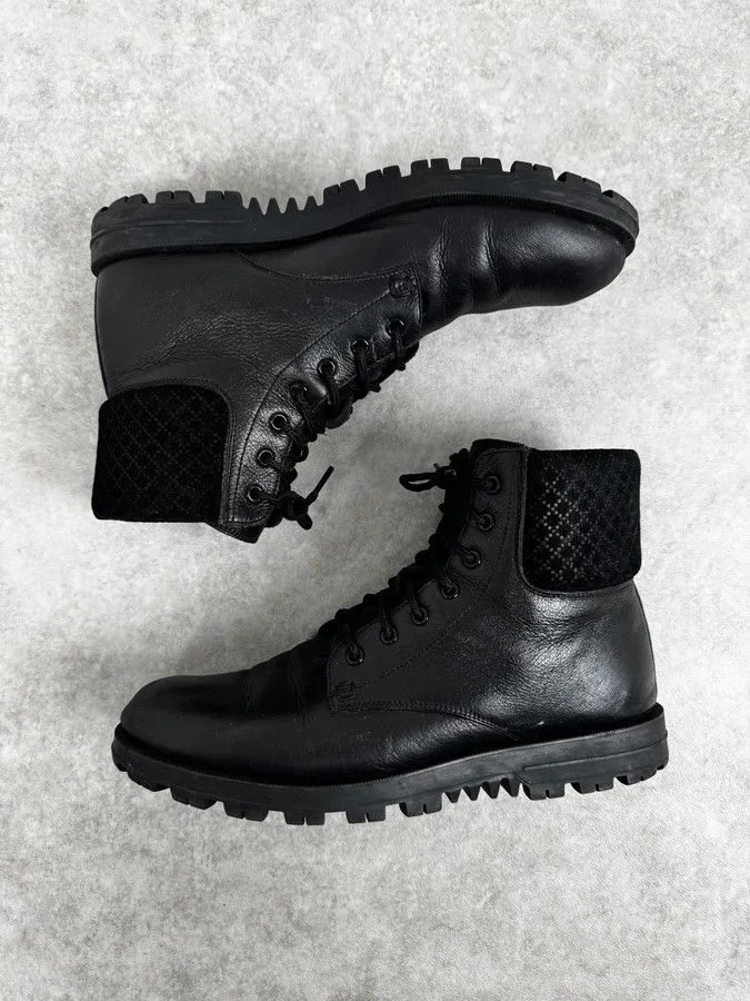 Gucci Gucci Black Leather Lace-Up Textured Cuff Boots Size US 9 / EU 42 - 3 Thumbnail