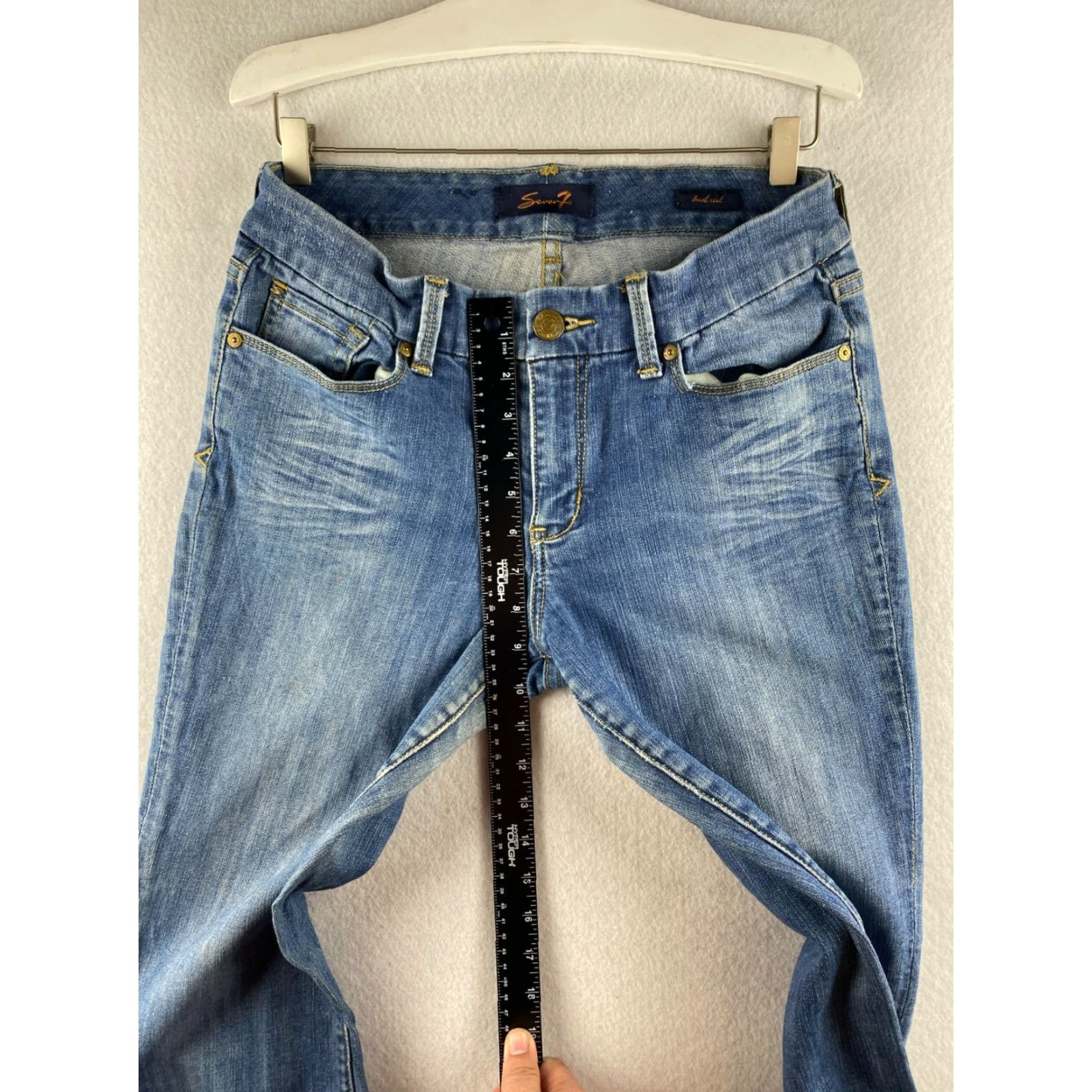 Vintage Seven7 Jeans Womens Bootcut Jeans 8 Blue Distressed Embroidered Pockets 5-Pocket Denim Cotton Spandex Regular Slim Rise Mid 31.5 Inseam Size 30" / US 8 / IT 44 - 4 Thumbnail