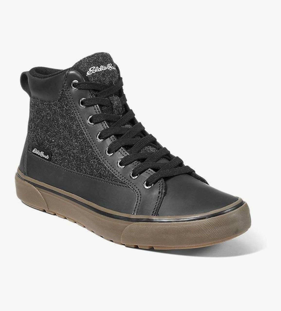 New! Eddie Bauer Black Leather & Wool High-Top Sneakers