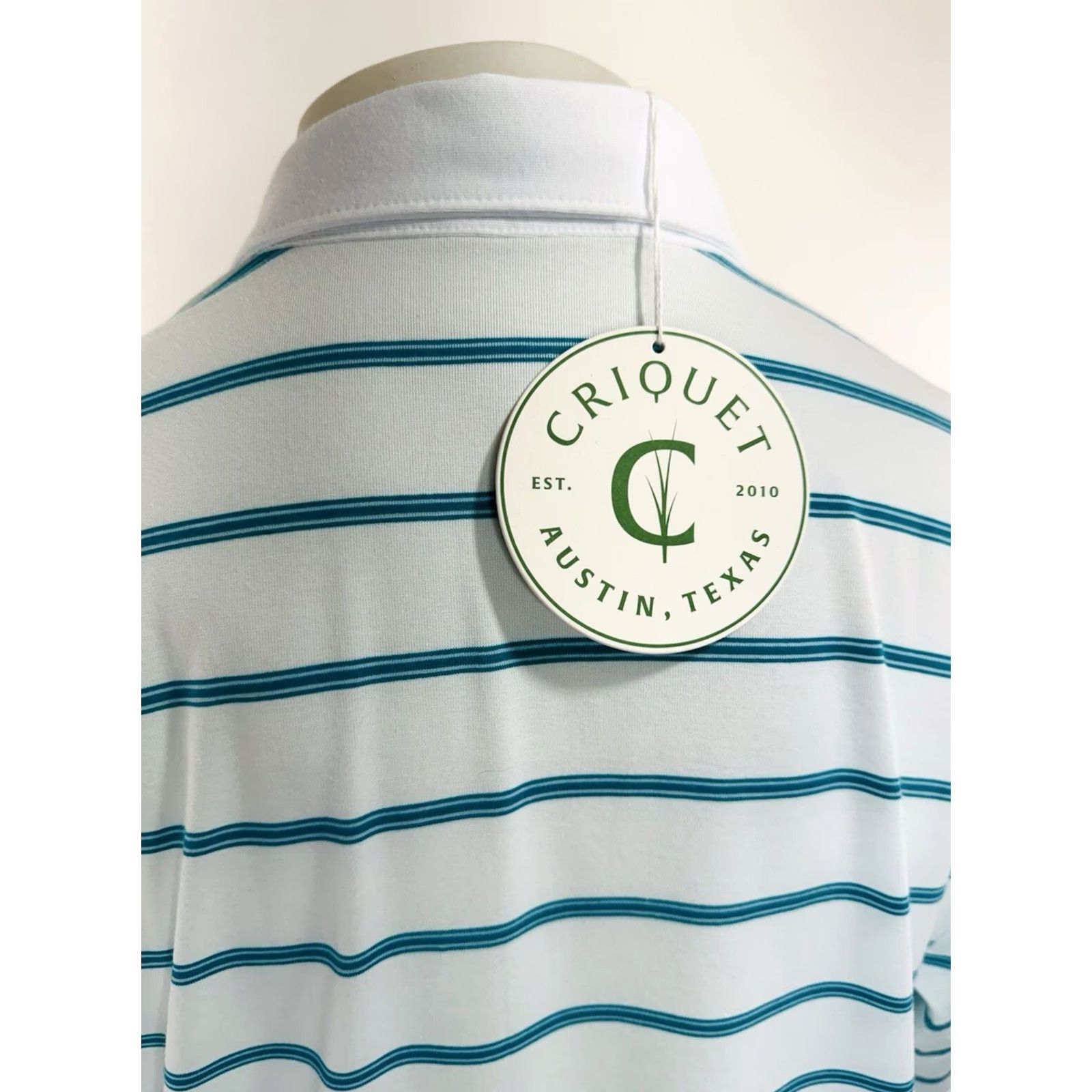 Vintage CRIQUET Polo Shirt - Striped Pocket Embroidered Logo Mens XL White / Bluish Green Shirt Size US XL / EU 56 / 4 - 4 Thumbnail