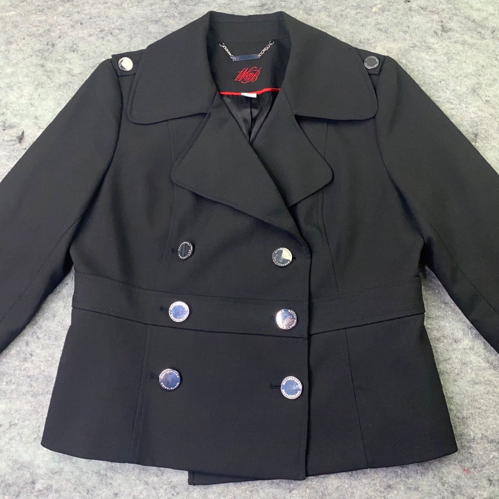 White House Black Market White Hous Black Market WHBM Womens Jacket 12 Black Double-Breasted Pea Coat Size XL / US 12-14 / IT 48-50 - 2 Thumbnail