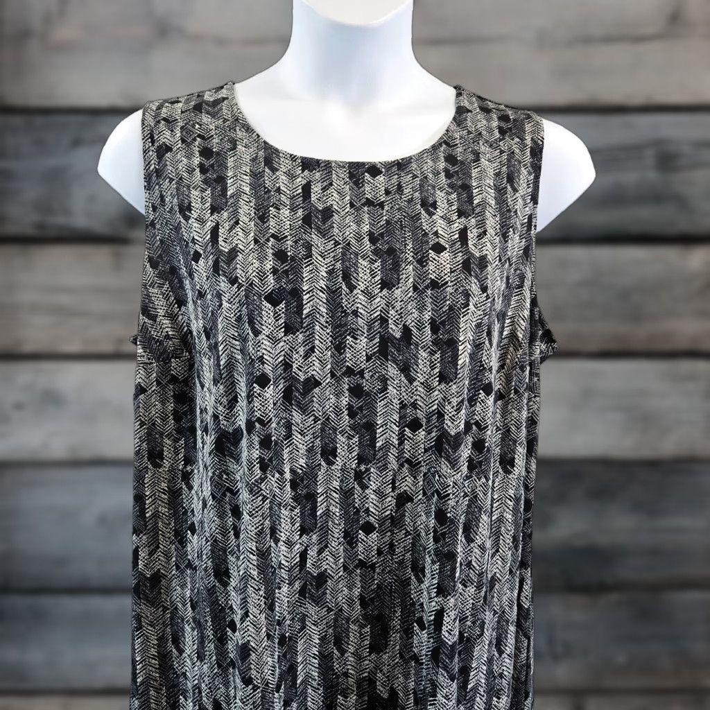 Vintage Catherines Dress 1X Sleeveless Black Gray Herringbone Knee Length Polyester Spandex A-Line Womens Shirt? Size XL / US 12-14 / IT 48-50 - 1 Thumbnail