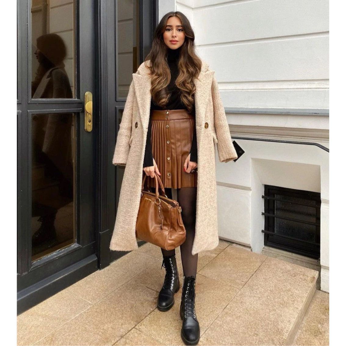 Zara Faux Leather Pleated Skirt Brown Blogger Favorite