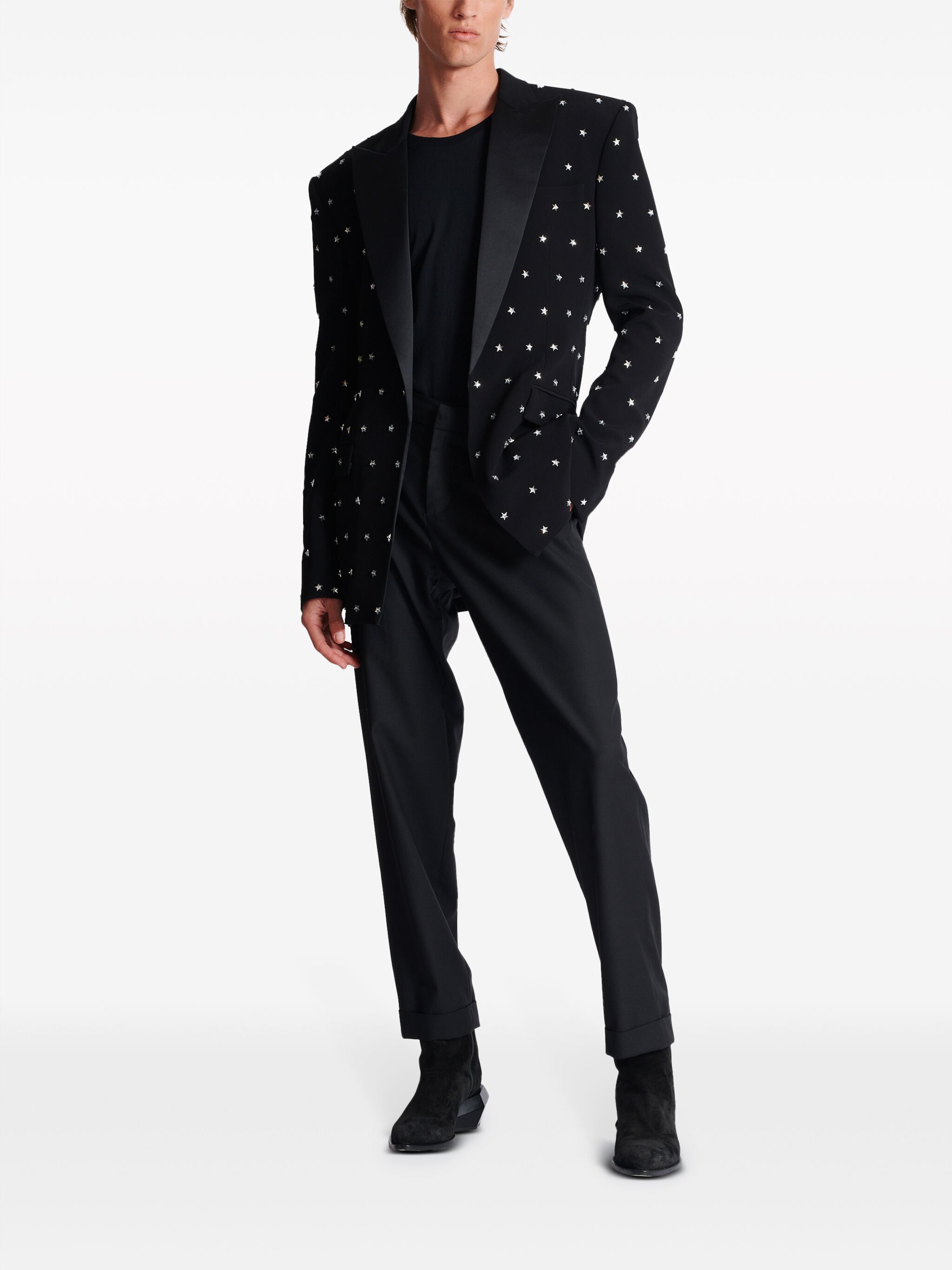 Balmain o1s1wg110125 Stars Embroidered Blazer in Black Size US L / EU 52-54 / 3 - 2 Thumbnail