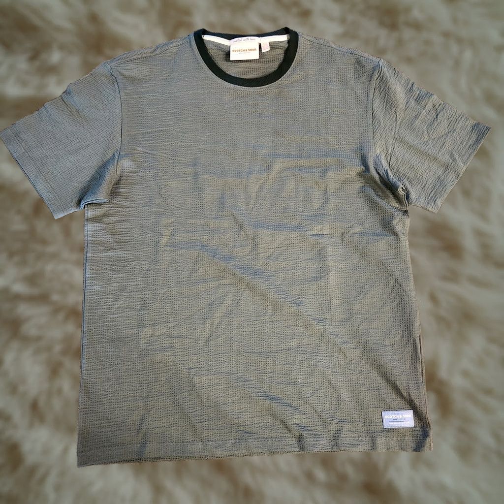 Scotch & Soda Scotch & Soda T Shirt Tee Mens Large Green Textured Knit Crew Neck Short Sleeve Waffle Knit Logo Cotton Spandex Regular Size US L / EU 52-54 / 3 - 1 Thumbnail