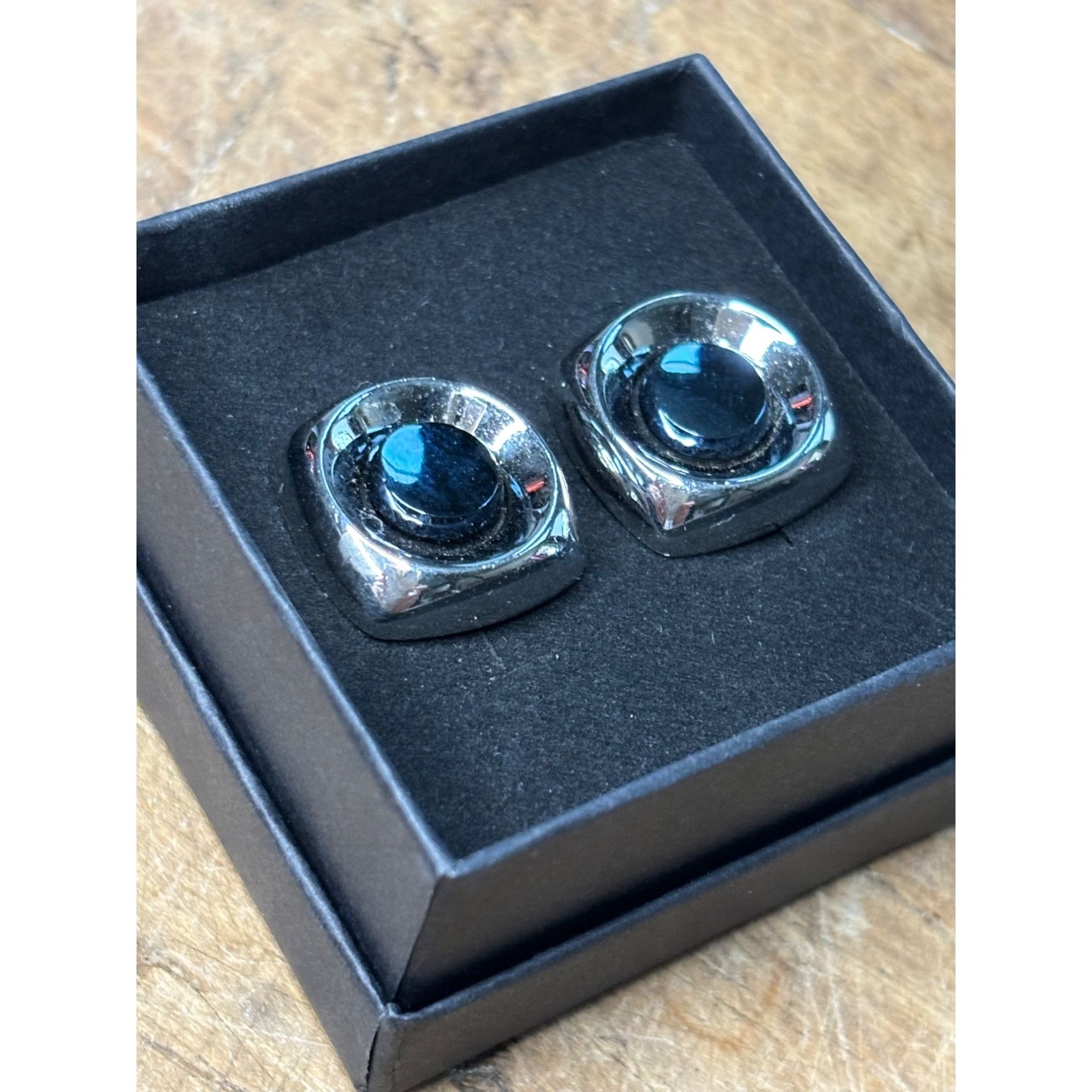 Other Silver & Black Round Cufflinks With Polished Finish & Swivel Size ONE SIZE - 12 Thumbnail
