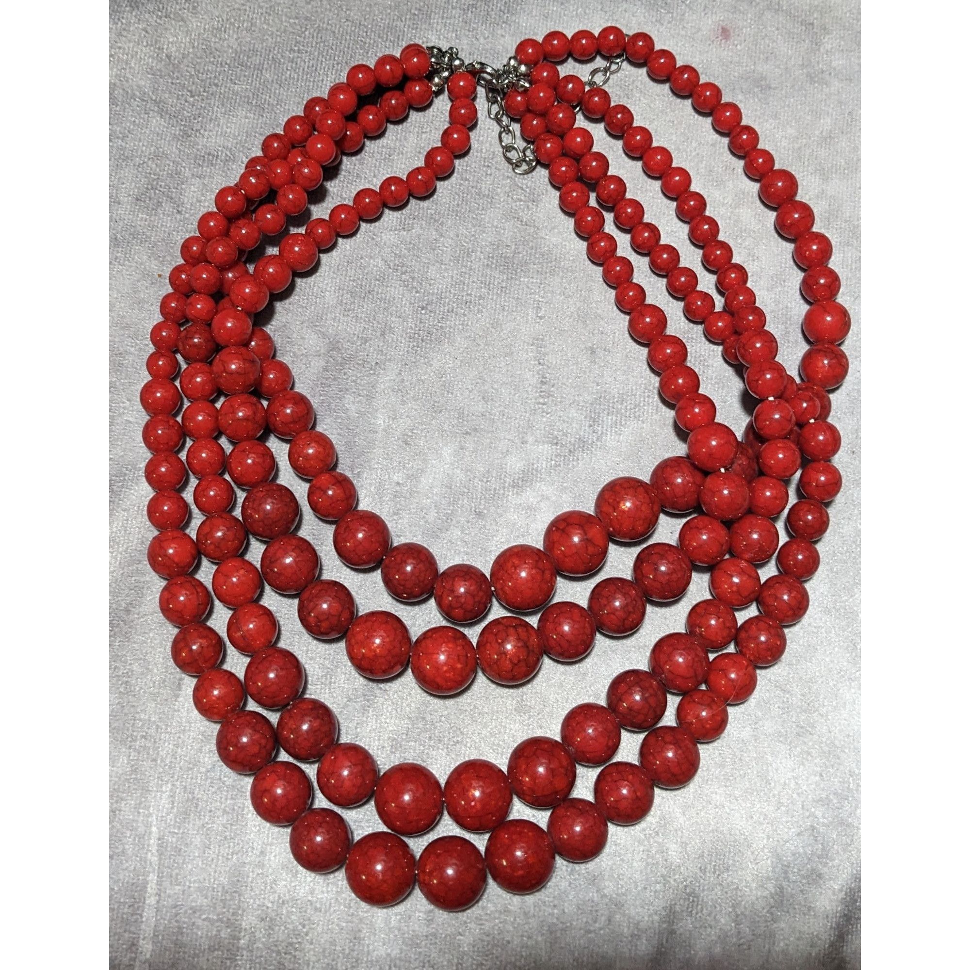 Other Red Marbled Multilayer Statement Necklace Size ONE SIZE - 10 Thumbnail