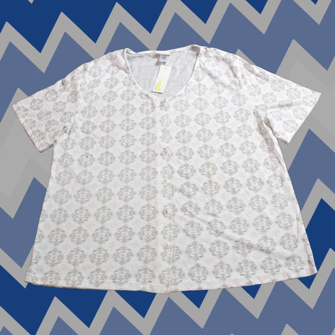 Vintage Capelli New York Women's Short Sleeve Button-Up Pajama Shirt White Large Size L / US 10 / IT 46 - 1 Thumbnail