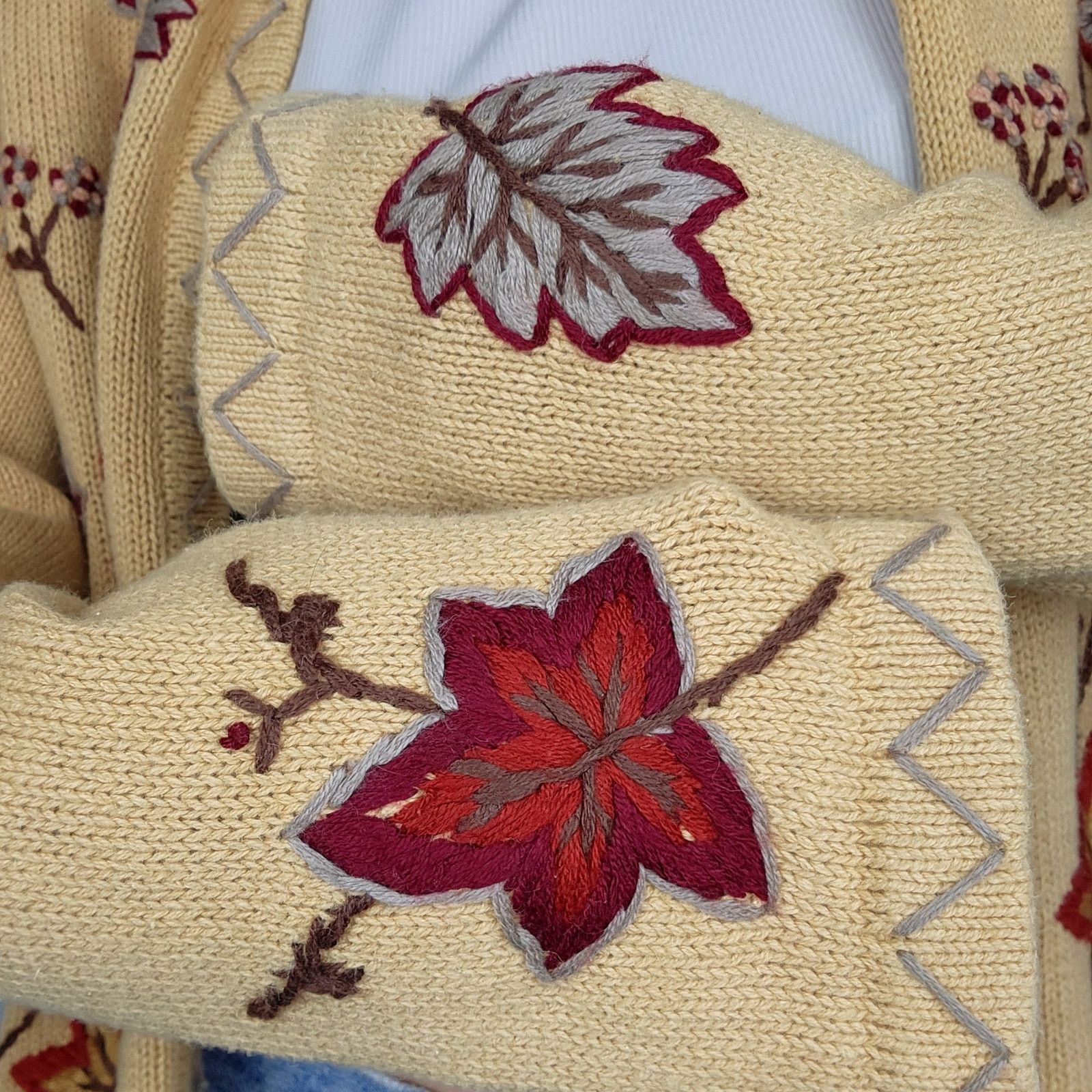 Other Vintage Leaf Cardigan Sweater Embroidered Cotton XL Size XL / US 12-14 / IT 48-50 - 9 Thumbnail