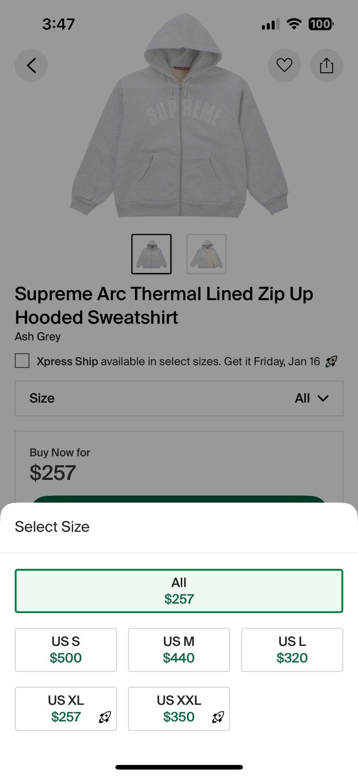 Supreme Supreme Arc Thermal Lined up Zipup hoodie Size US M / EU 48-50 / 2 - 6 Thumbnail