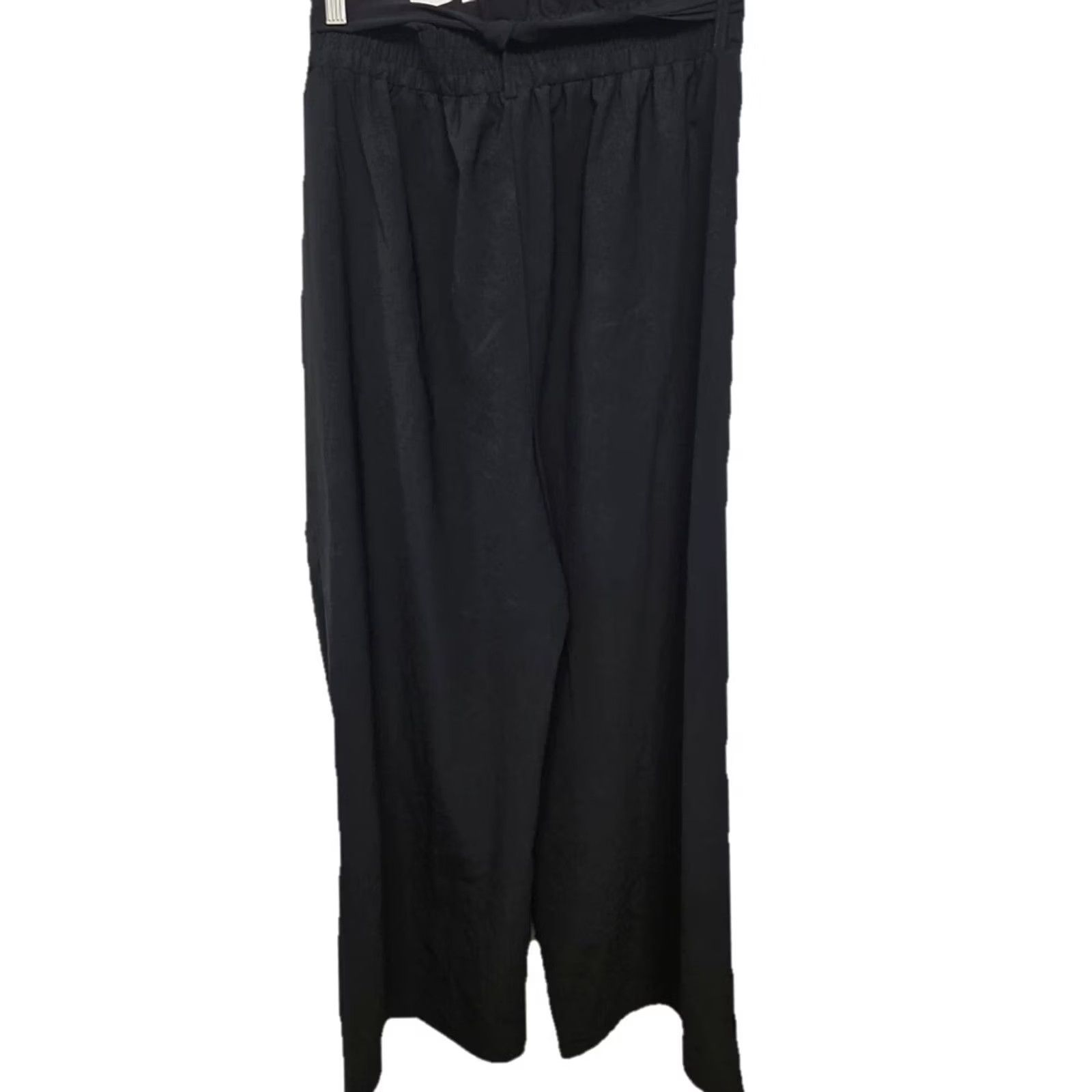 Vintage Women's Pants Black Paperbag Waist Drawstring Wide Leg Comfort Large Size 36" / US 14 / IT 50 - 4 Thumbnail
