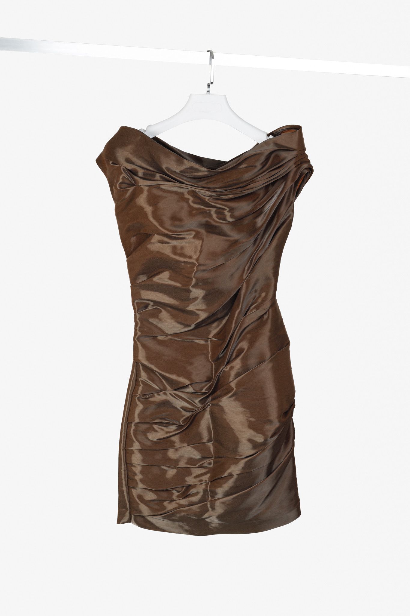Ports 1961 Ports 1961 Runway Brown Shiny Off-The-Shoulder Mini Dress Size XS / US 0-2 / IT 36-38 - 1 Thumbnail