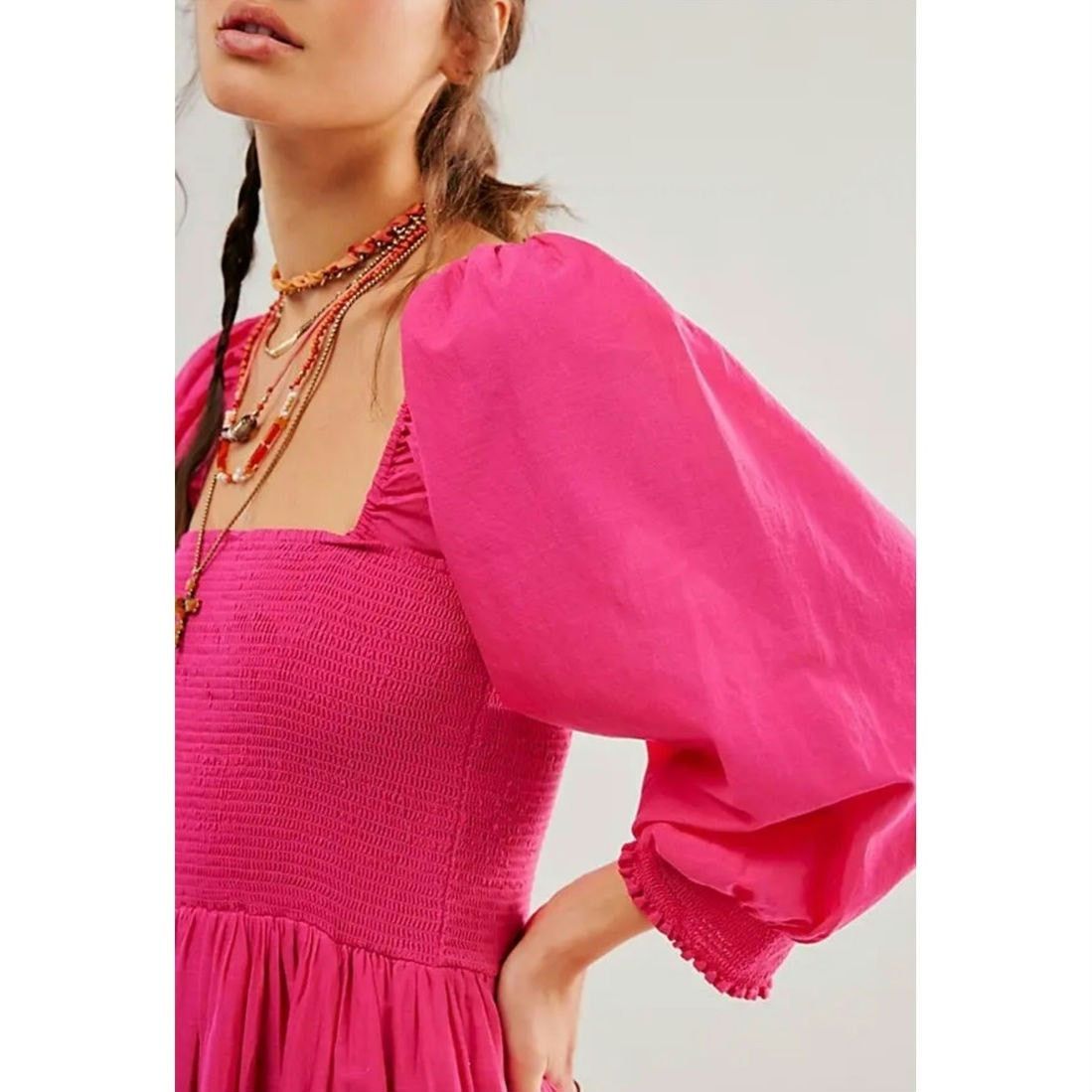 Free People New Perfect Storm Boho Midi Dress $168 X-SMALL Pink Smocked Size XS / US 0-2 / IT 36-38 - 2 Thumbnail