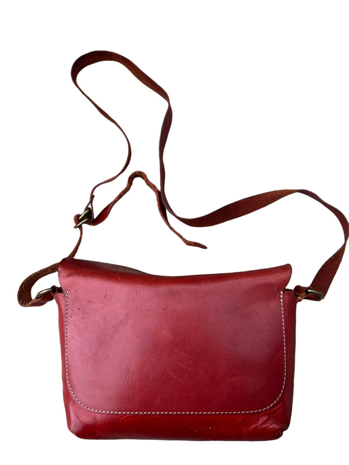 Leather Vintage Kissora Japan Fade Distress Patina Leather Sling Bag Size ONE SIZE - 10 Thumbnail