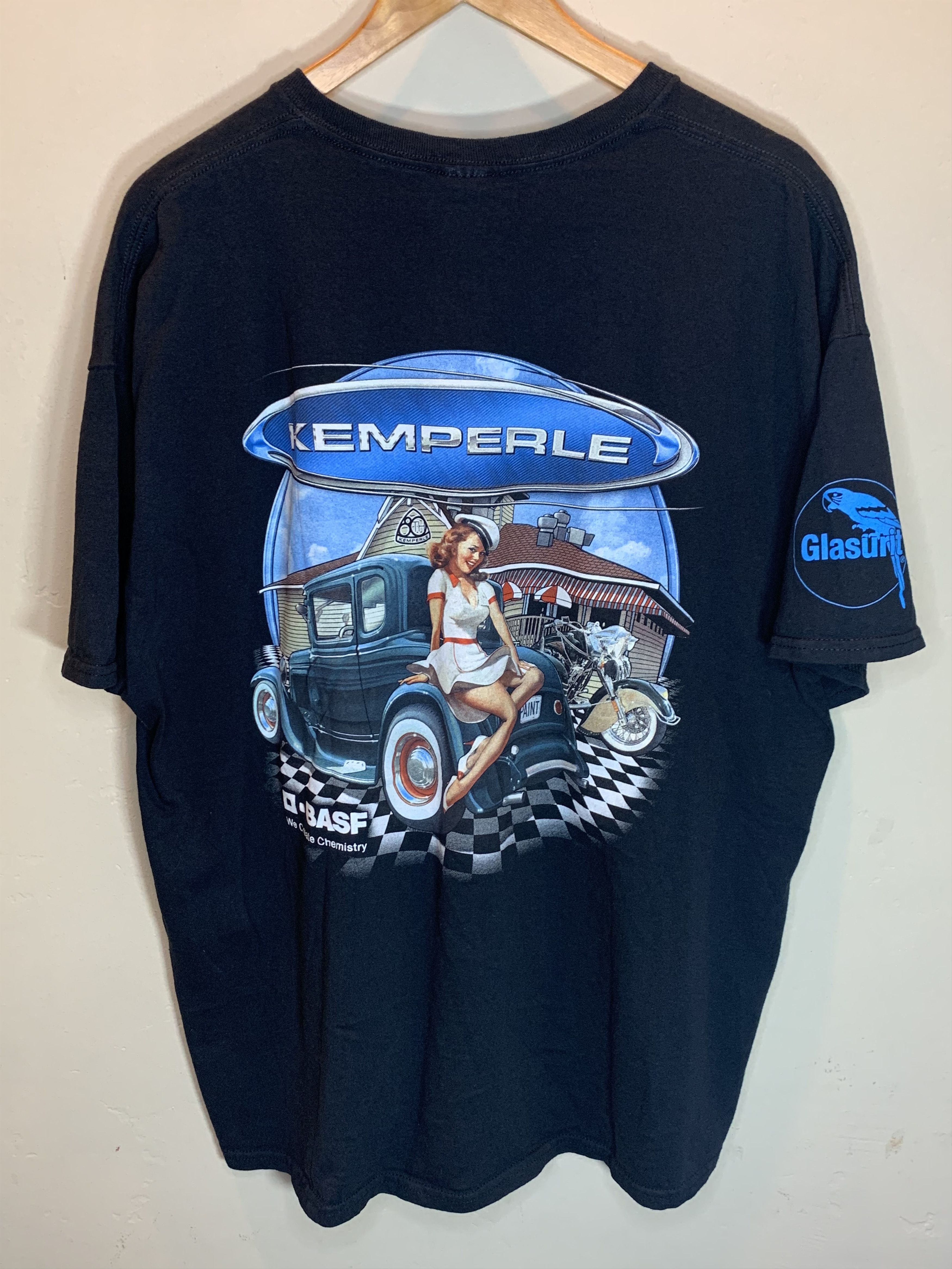 Vintage *RARE* Vintage Kemperle Pinup Old School Car Biker Art Shirt Size US XXL / EU 58 / 5 - 1 Thumbnail